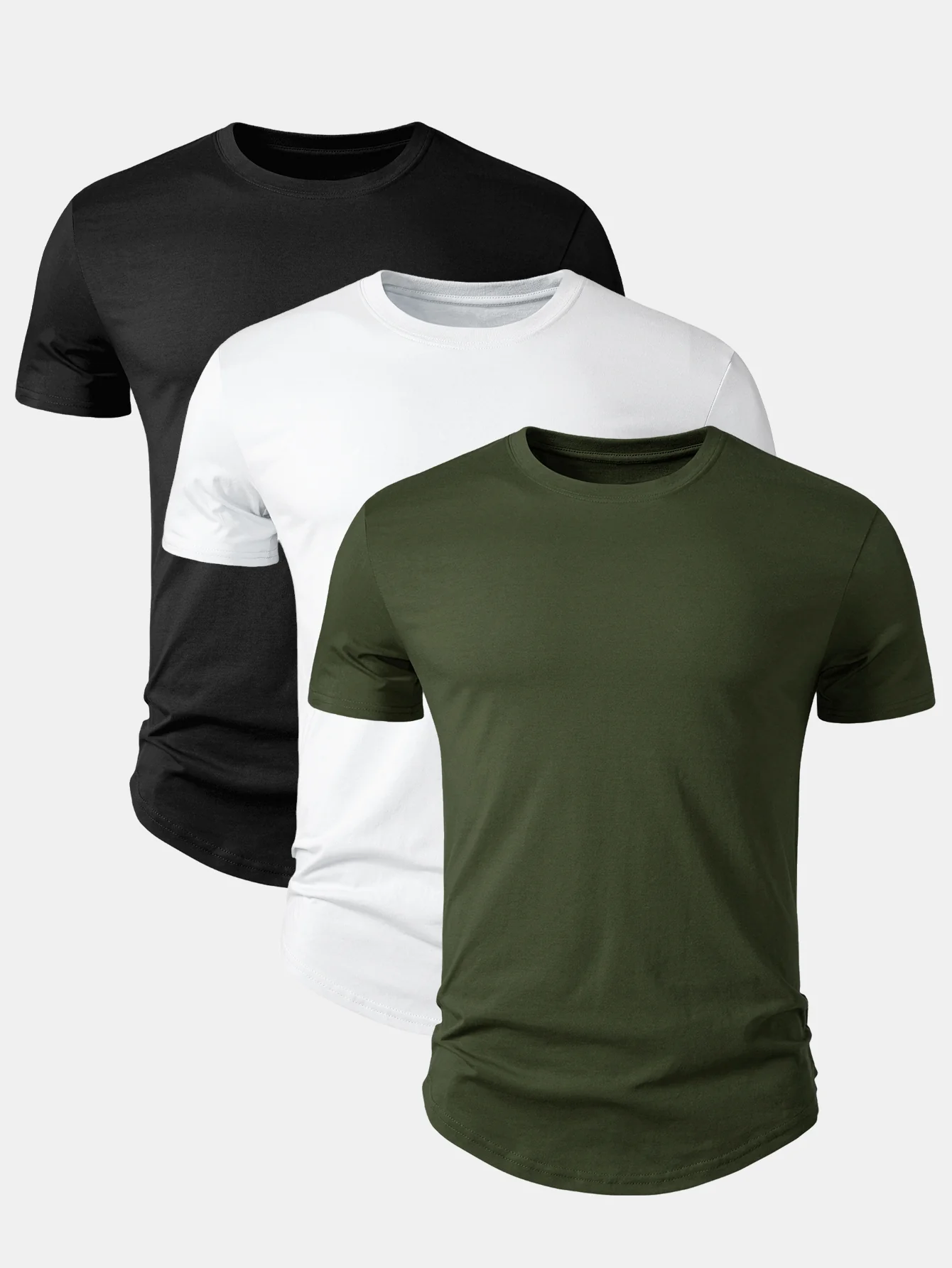 3 Pieces Basic Cotton Arc Hem T-Shirts - Image 4