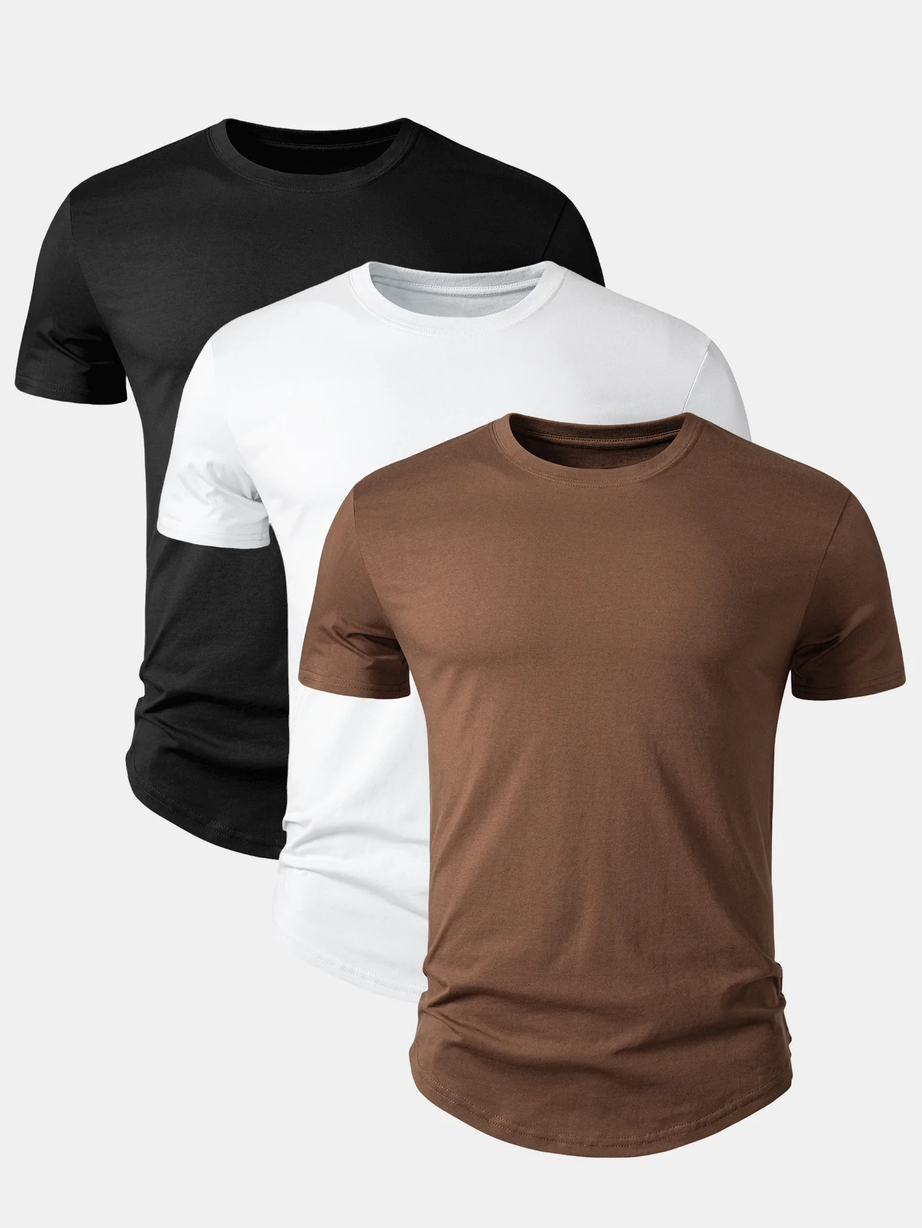 3 Pieces Basic Cotton Arc Hem T-Shirts - Image 5