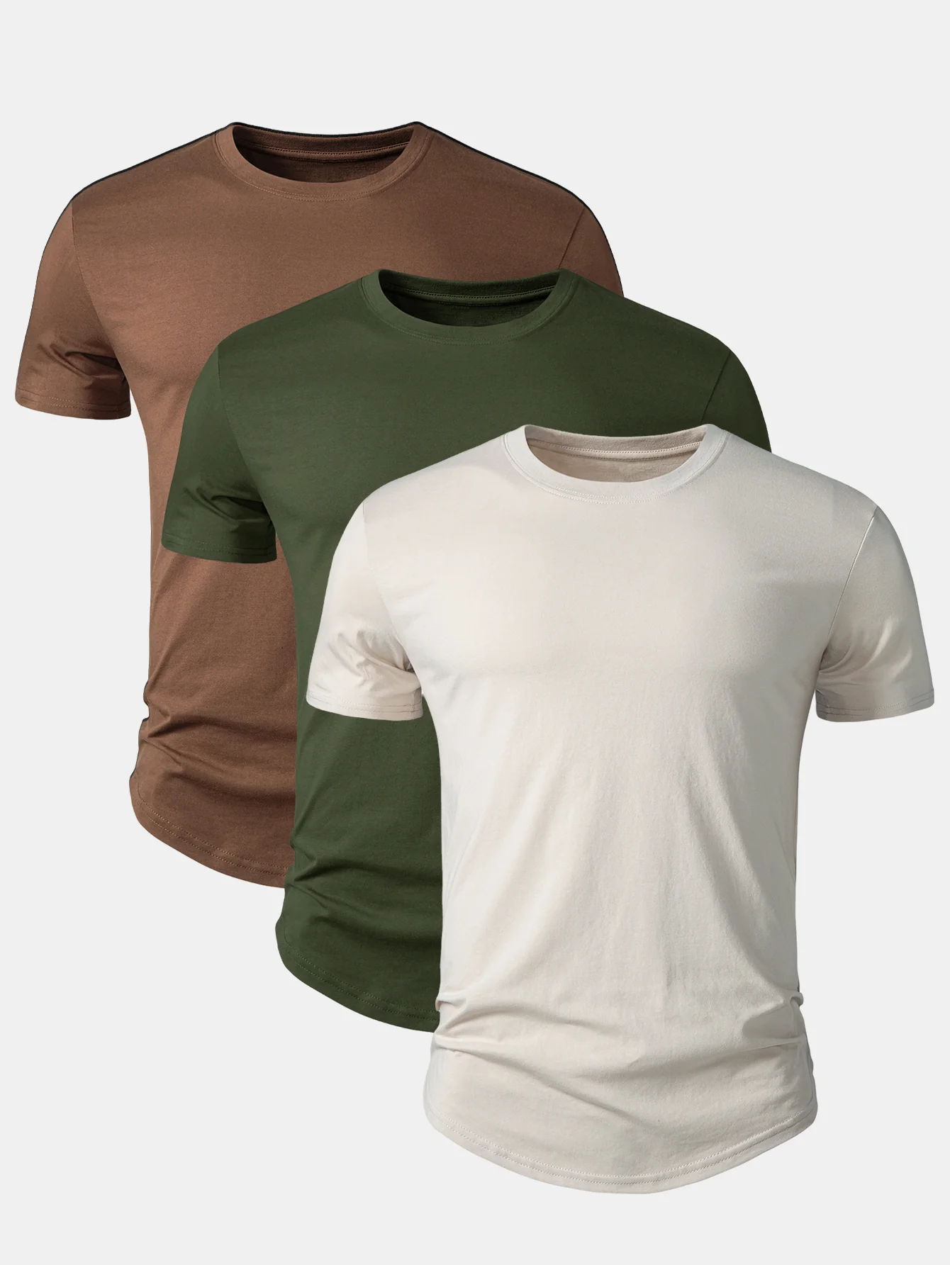 3 Pieces Basic Cotton Arc Hem T-Shirts - Image 6
