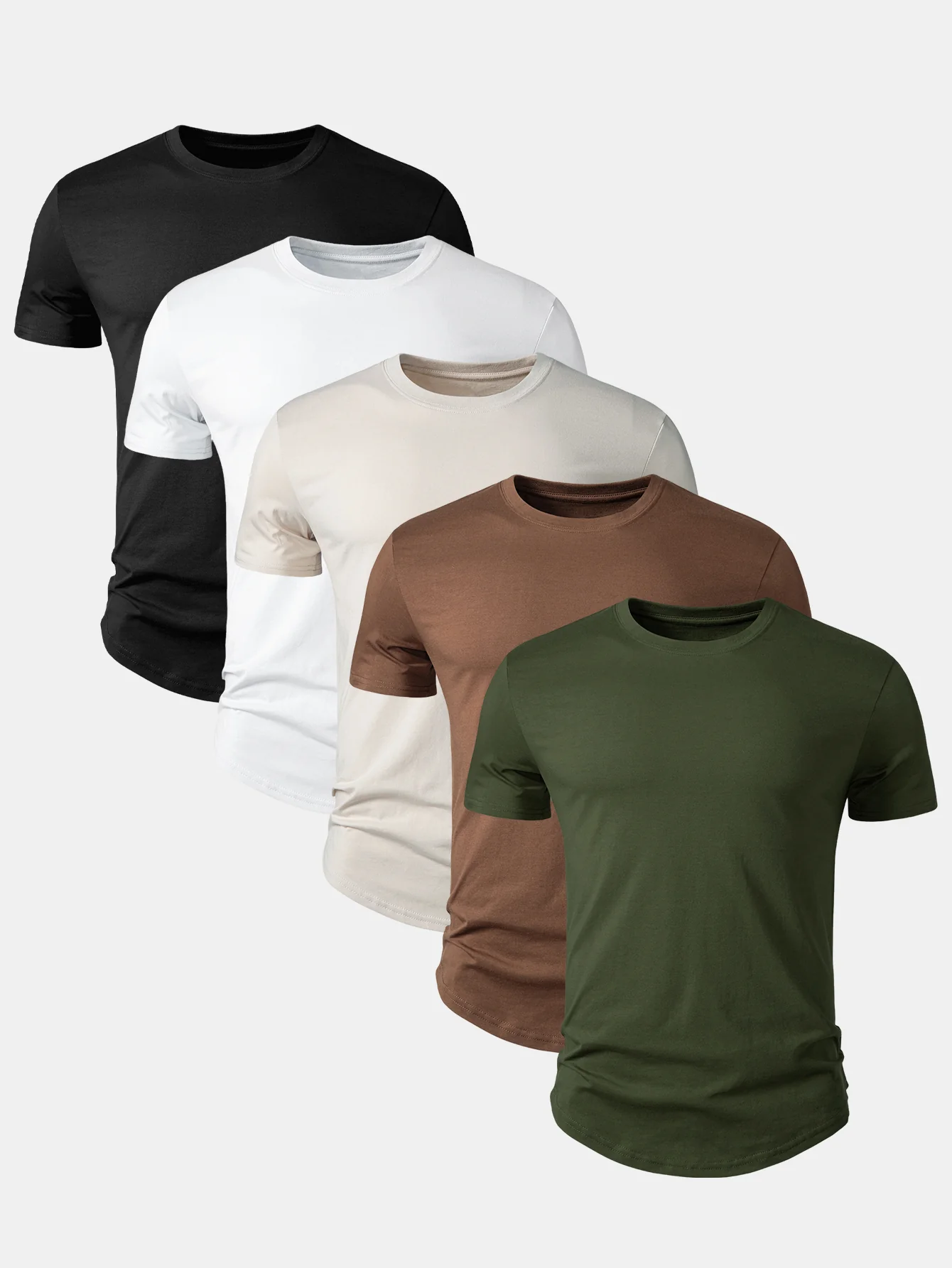 5 Pieces Basic Cotton Arc Hem T-Shirts