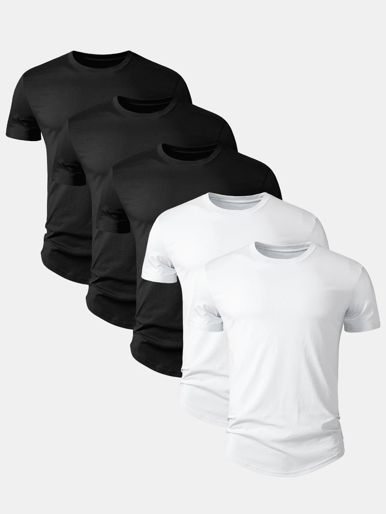 5 Pieces Basic Cotton Arc Hem T-Shirts - Image 3