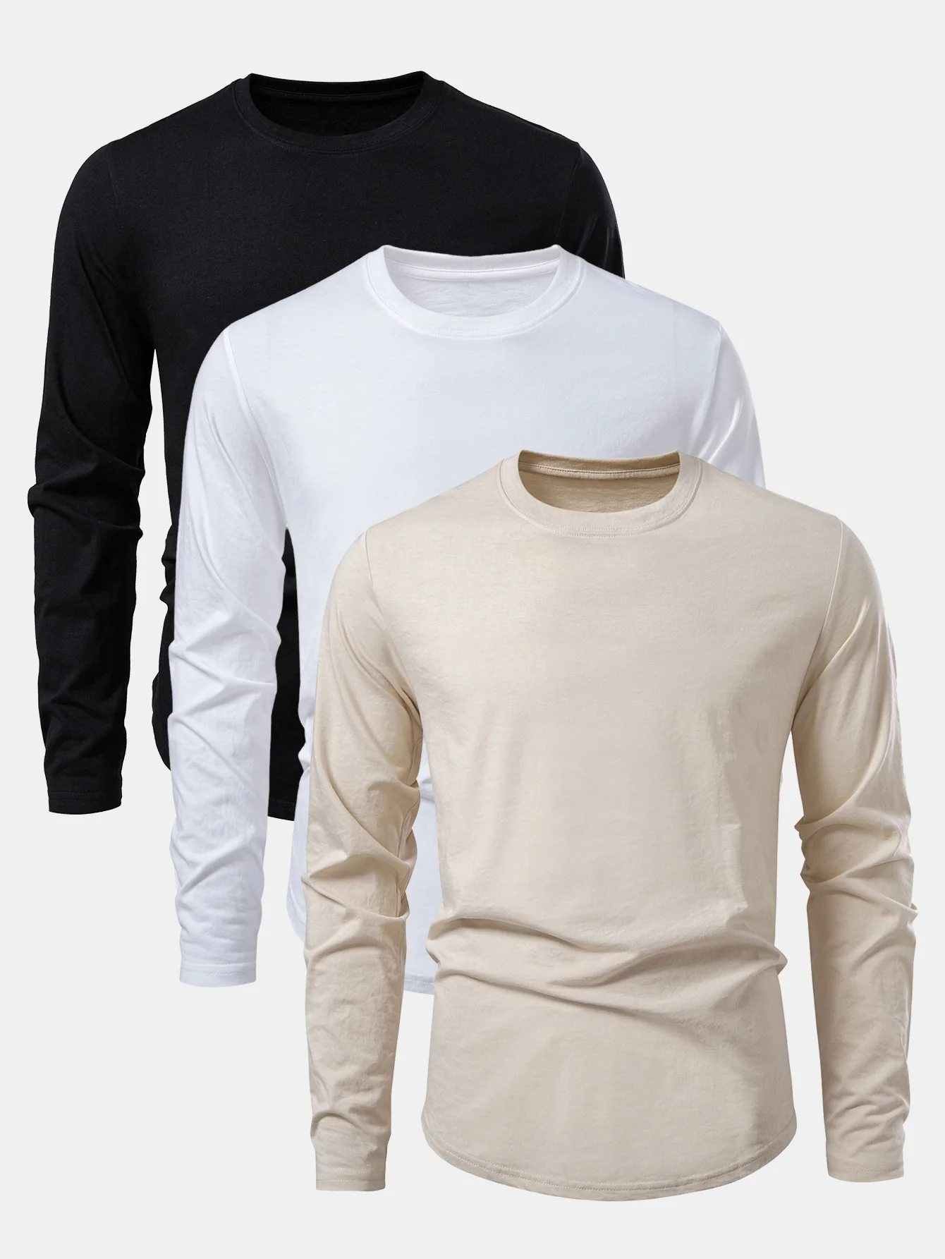 3 Stücke Basic Langarm Baumwolle Bogen Saum T-Shirts