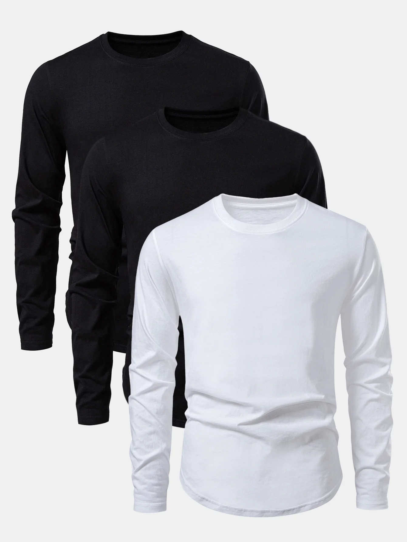 3 Stücke Basic Langarm Baumwolle Bogen Saum T-Shirts - Image 2