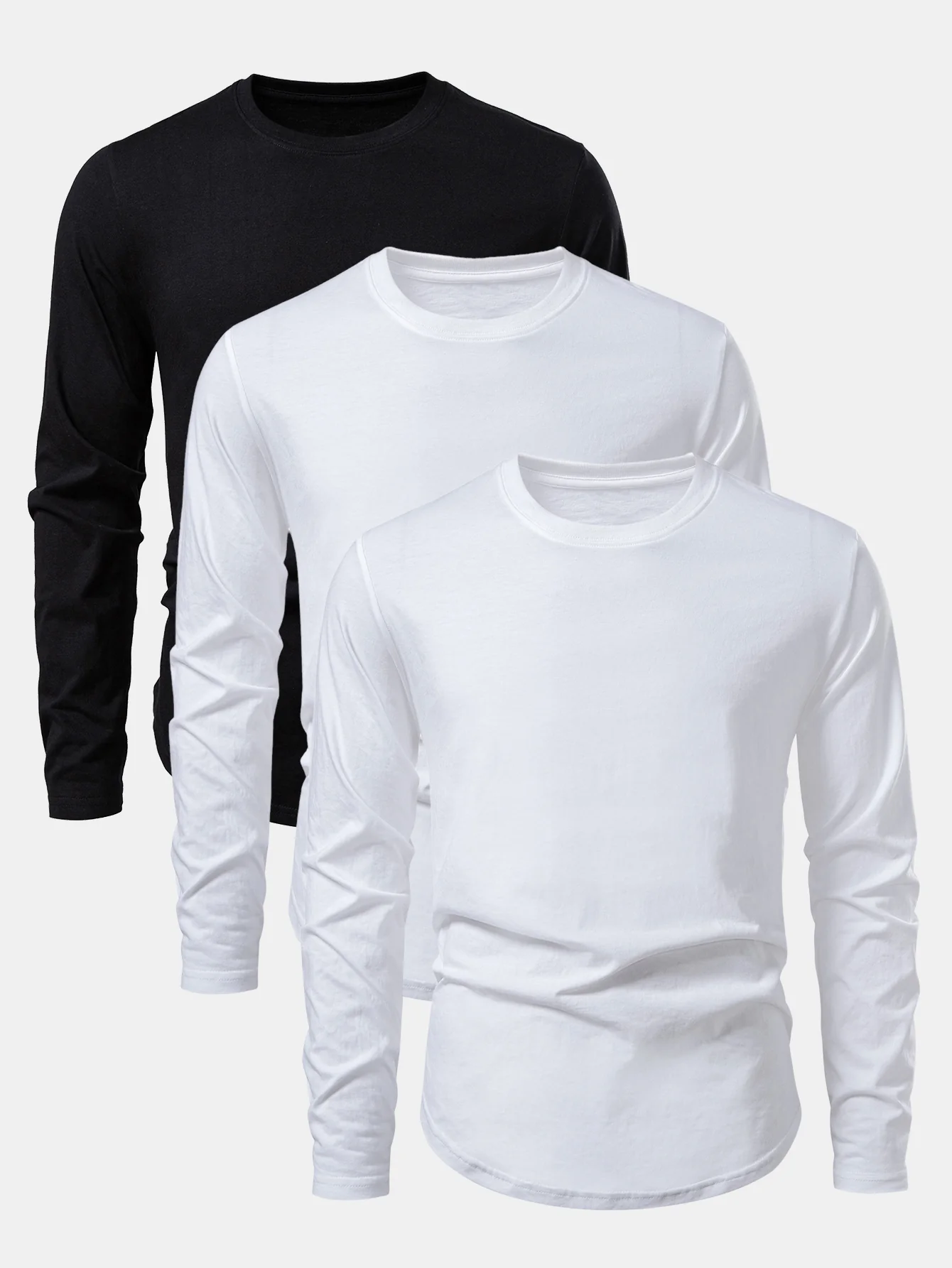 3 Stücke Basic Langarm Baumwolle Bogen Saum T-Shirts - Image 3