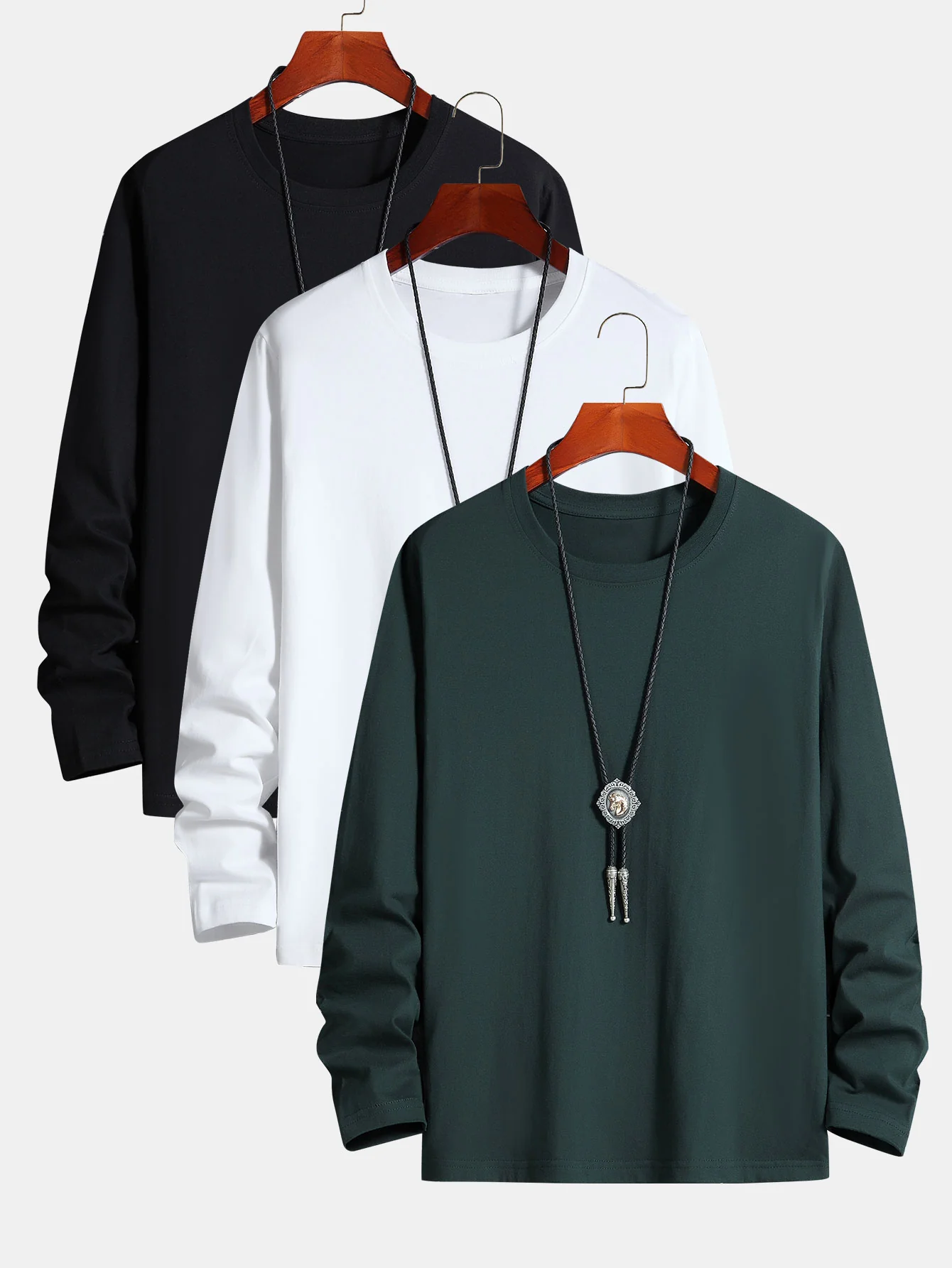 3 Stück Basic Langarm Baumwoll-T-Shirt