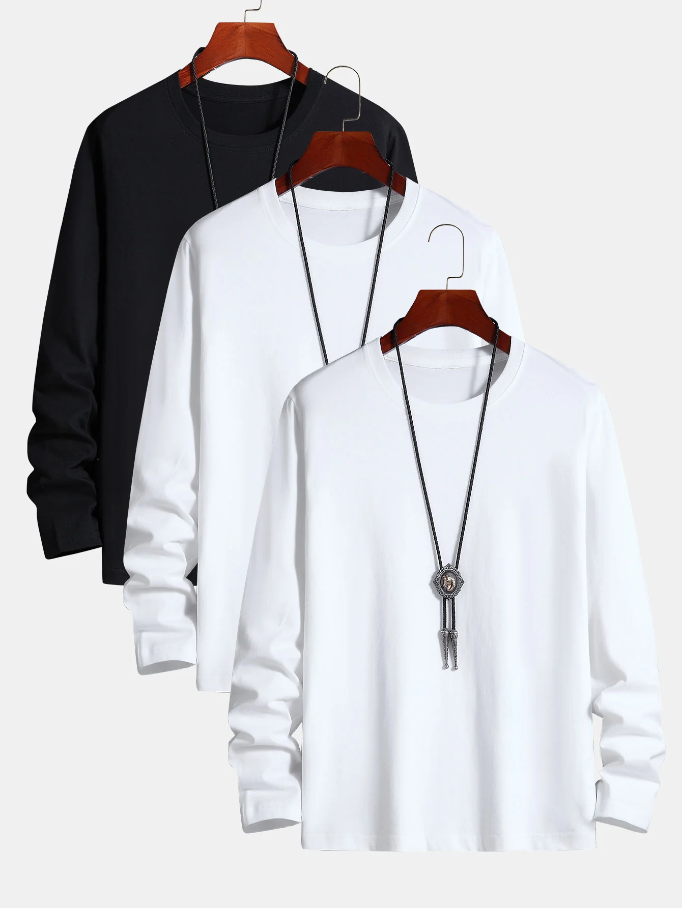 3 Stück Basic Langarm Baumwoll-T-Shirt - Image 3