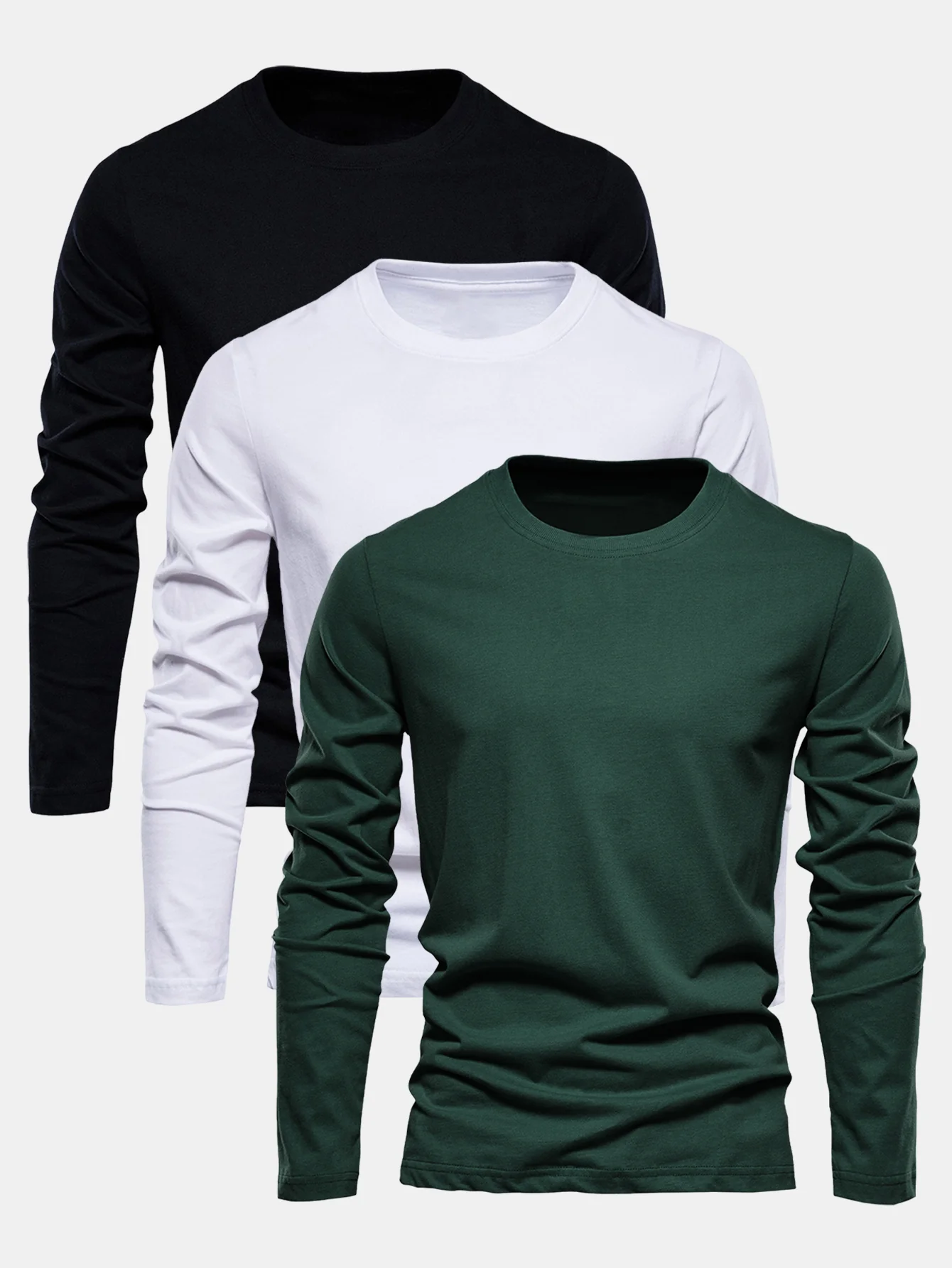 3 Stücke Basic Langarm Baumwolle T-Shirts