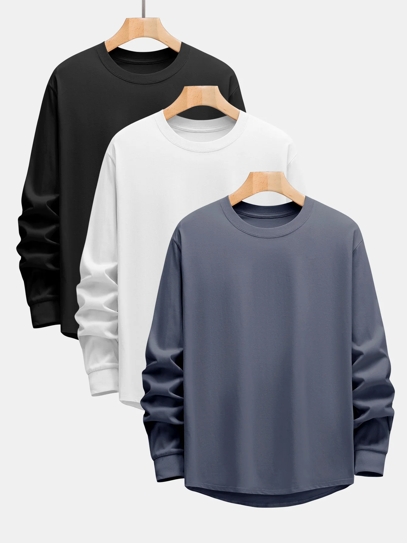 3 Stück Basic Langarm Schwergewicht Arc Hem T-Shirts - Image 2