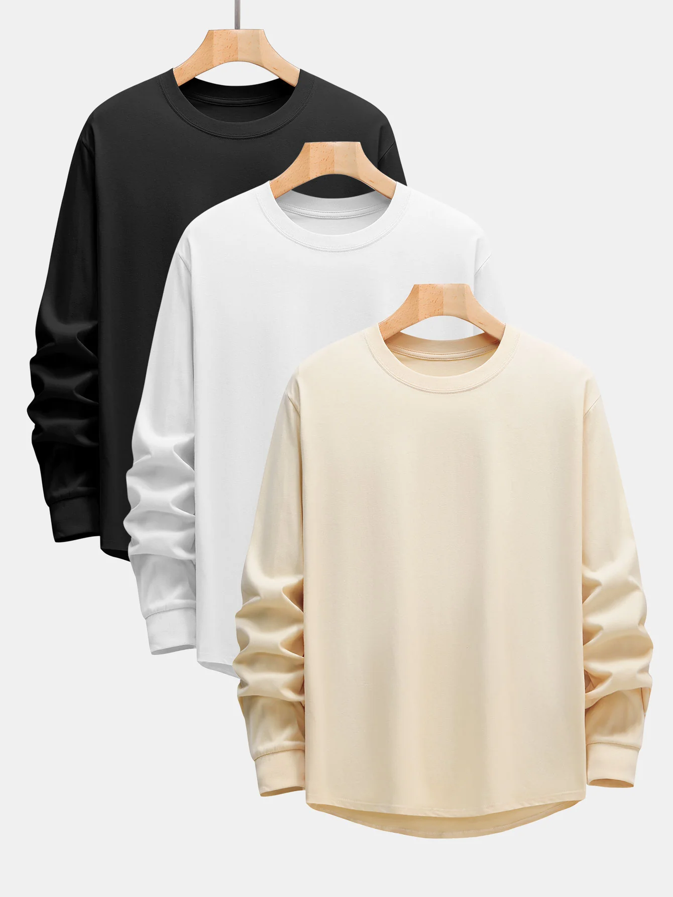 3 Stück Basic Langarm Schwergewicht Arc Hem T-Shirts - Image 4