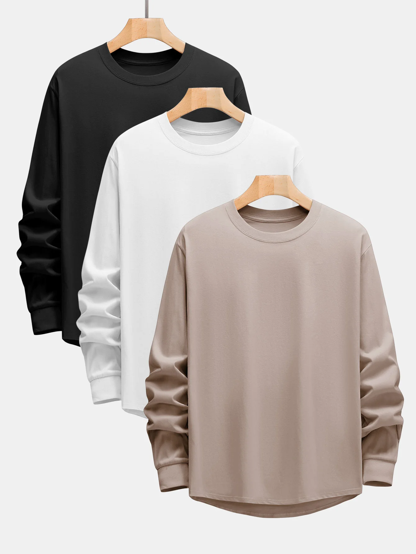 3 Stück Basic Langarm Schwergewicht Arc Hem T-Shirts - Image 5