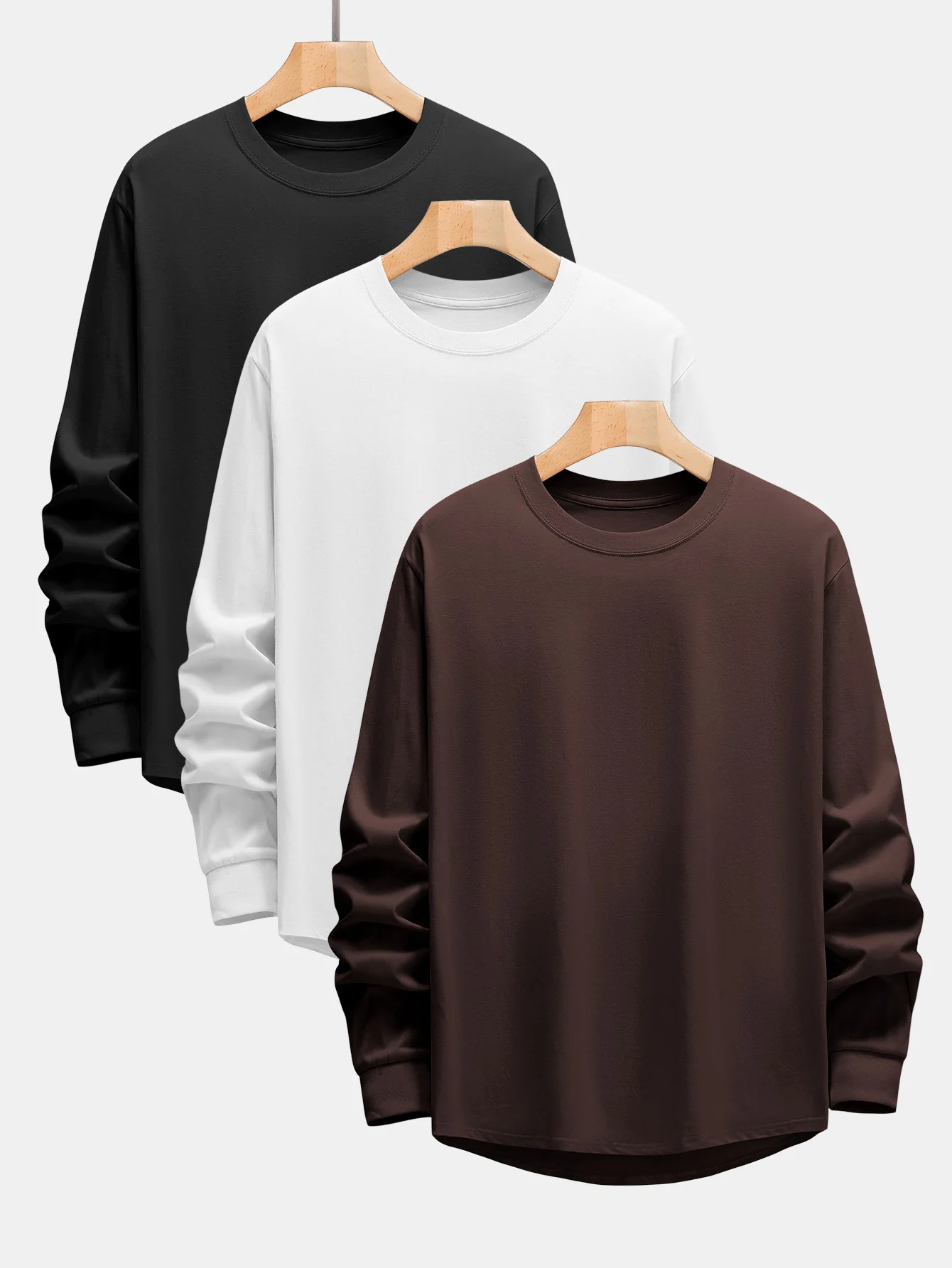 3 Stück Basic Langarm Schwergewicht Arc Hem T-Shirts - Image 6