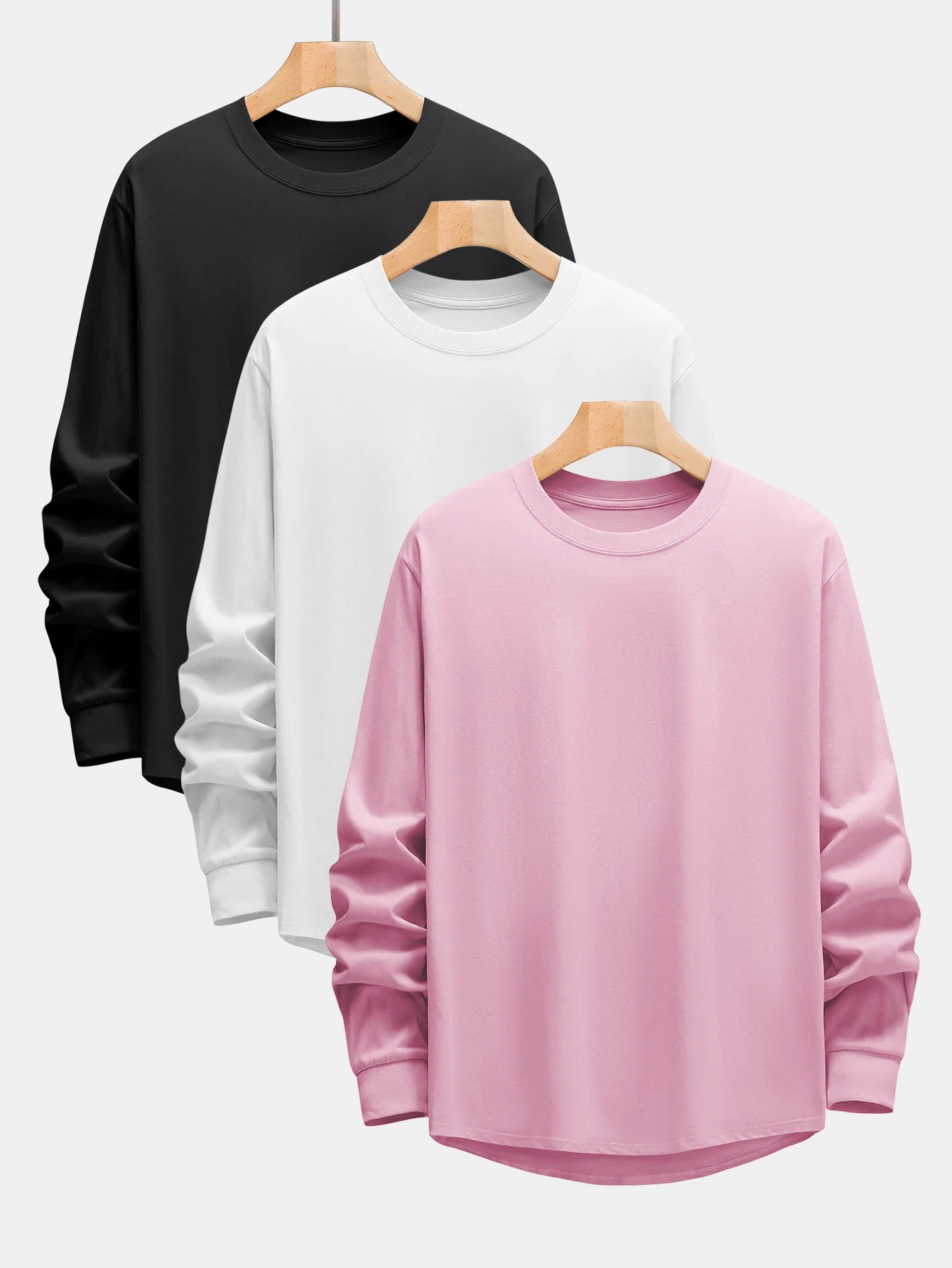 3 Stück Basic Langarm Schwergewicht Arc Hem T-Shirts - Image 7
