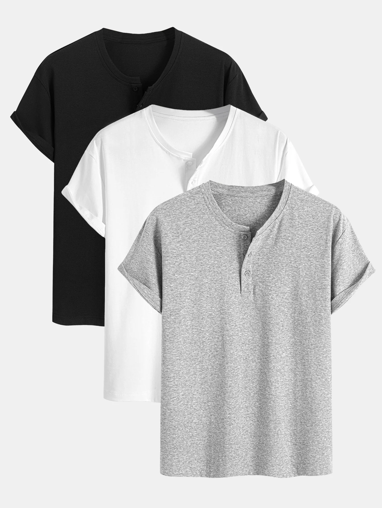 3 Stück Baumwolle Henley T-Shirts