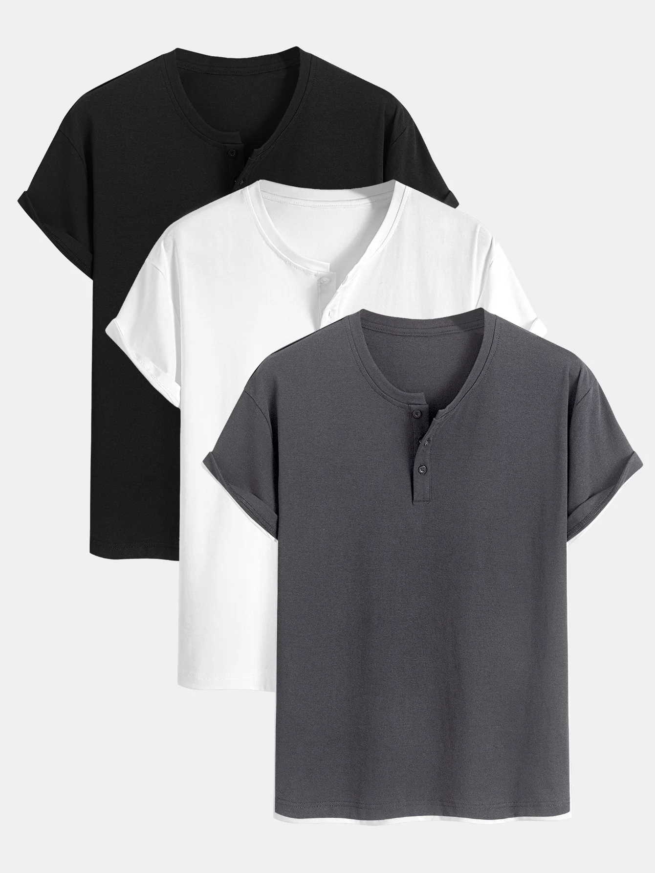 3 Stück Baumwolle Henley T-Shirts - Image 2
