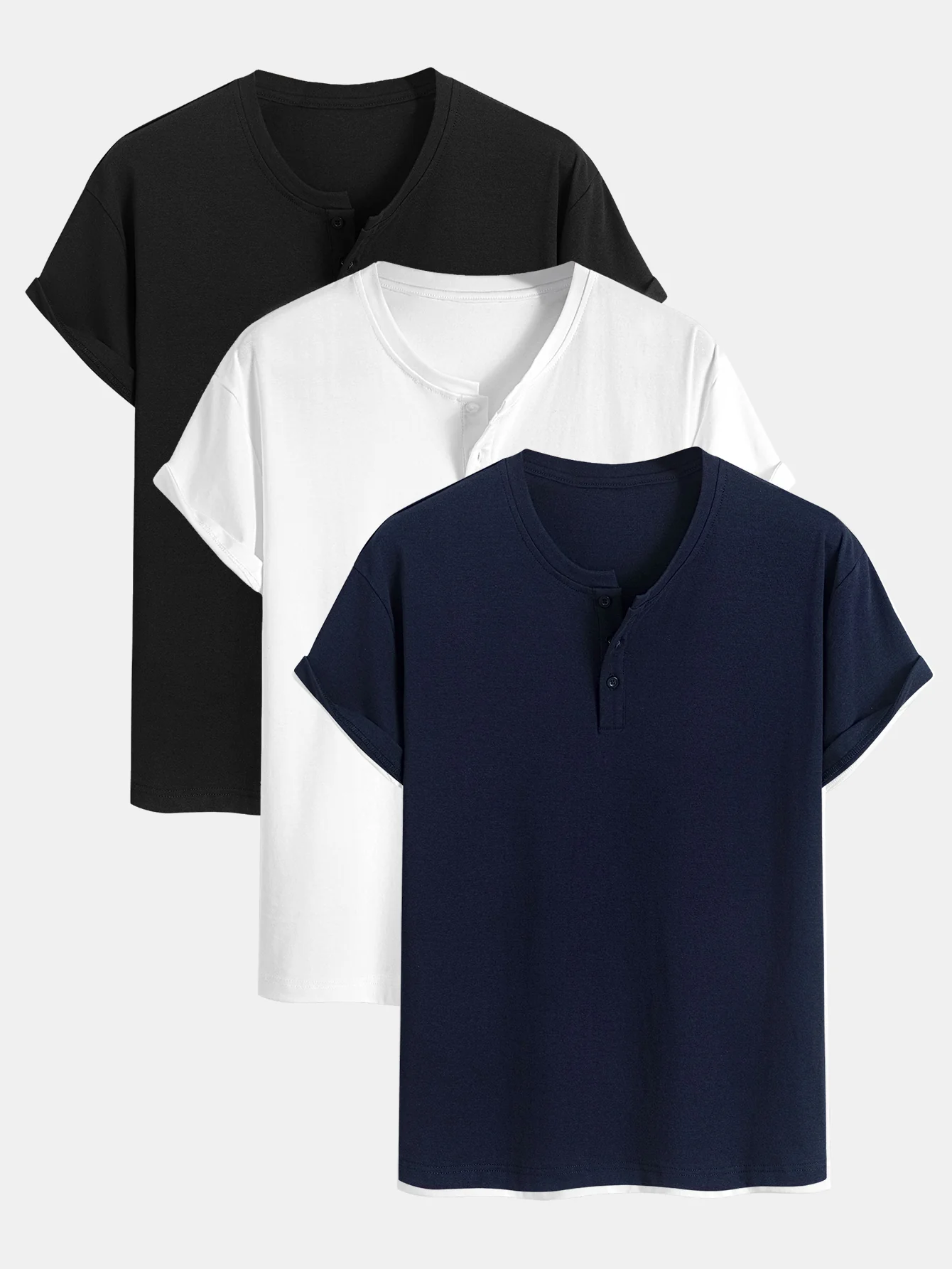 3 Stück Baumwolle Henley T-Shirts - Image 3
