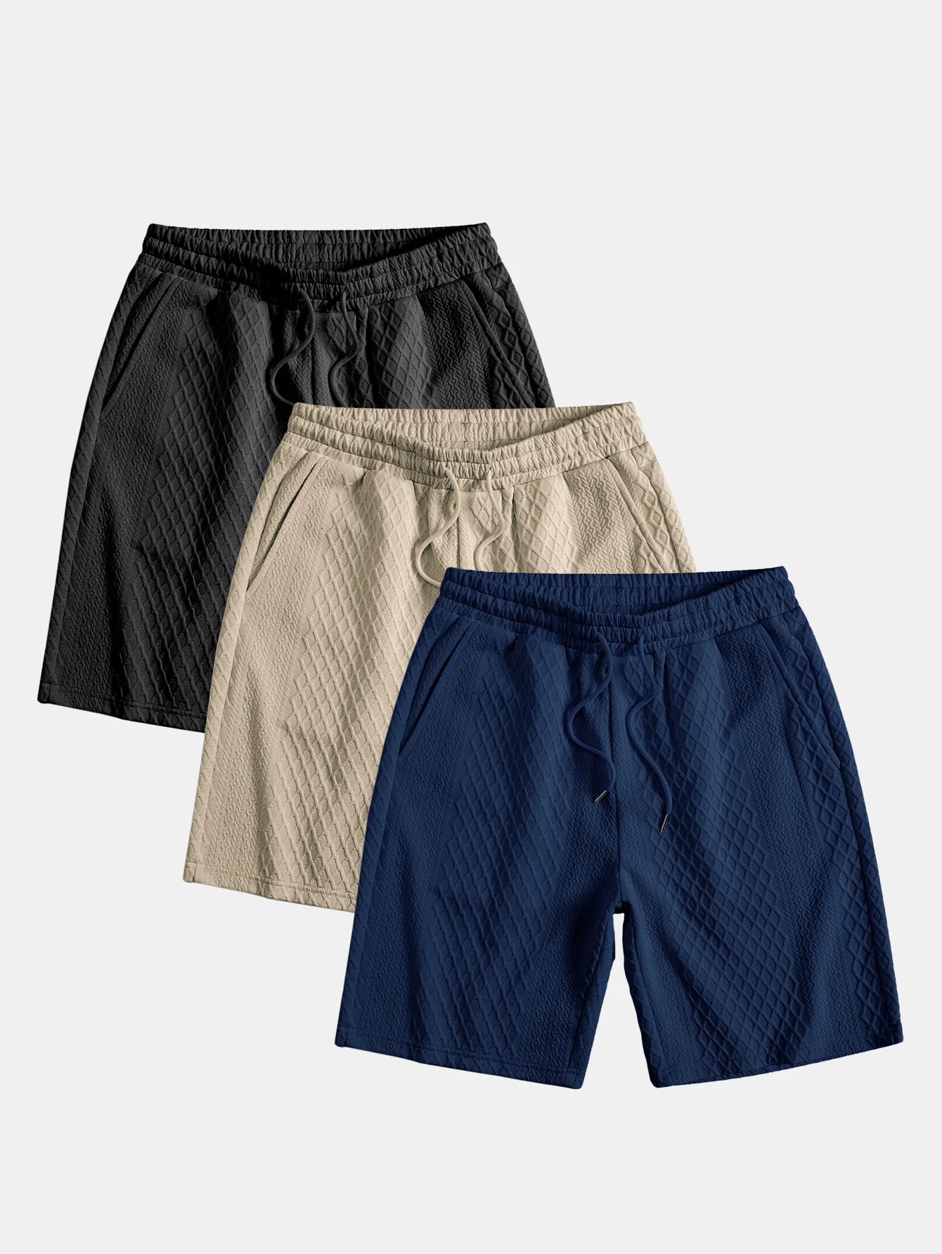 3 Stück Diamant Geometrische Jacquard Kordelzug Shorts - Image 3
