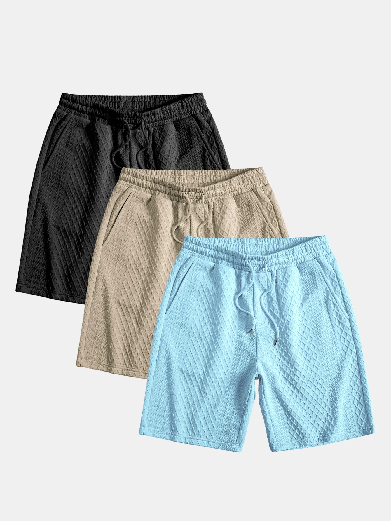 3 Stück Diamant Geometrische Jacquard Kordelzug Shorts - Image 4