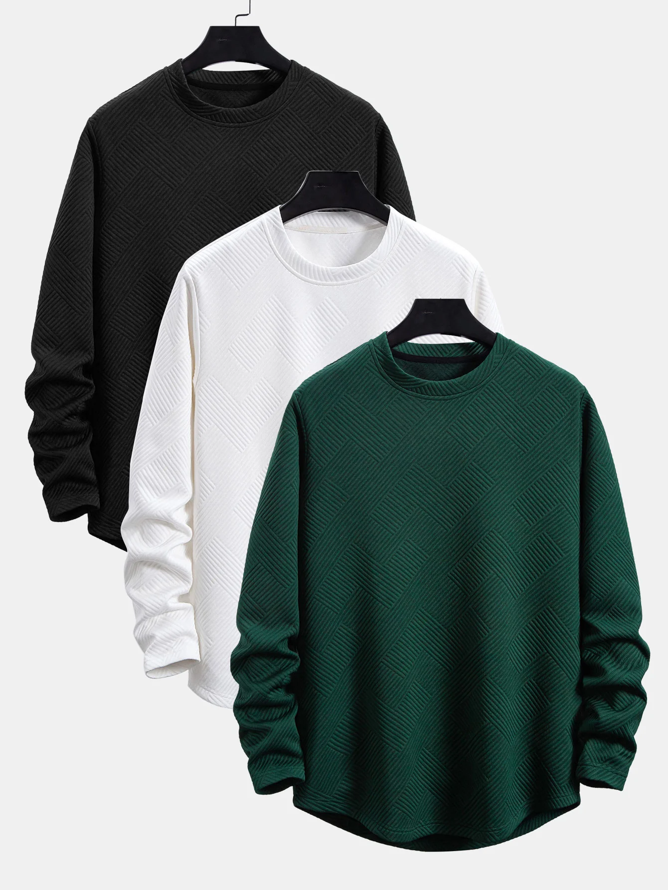 3 Stück Langarm Streifen Jacquard Bogen Saum T-Shirts