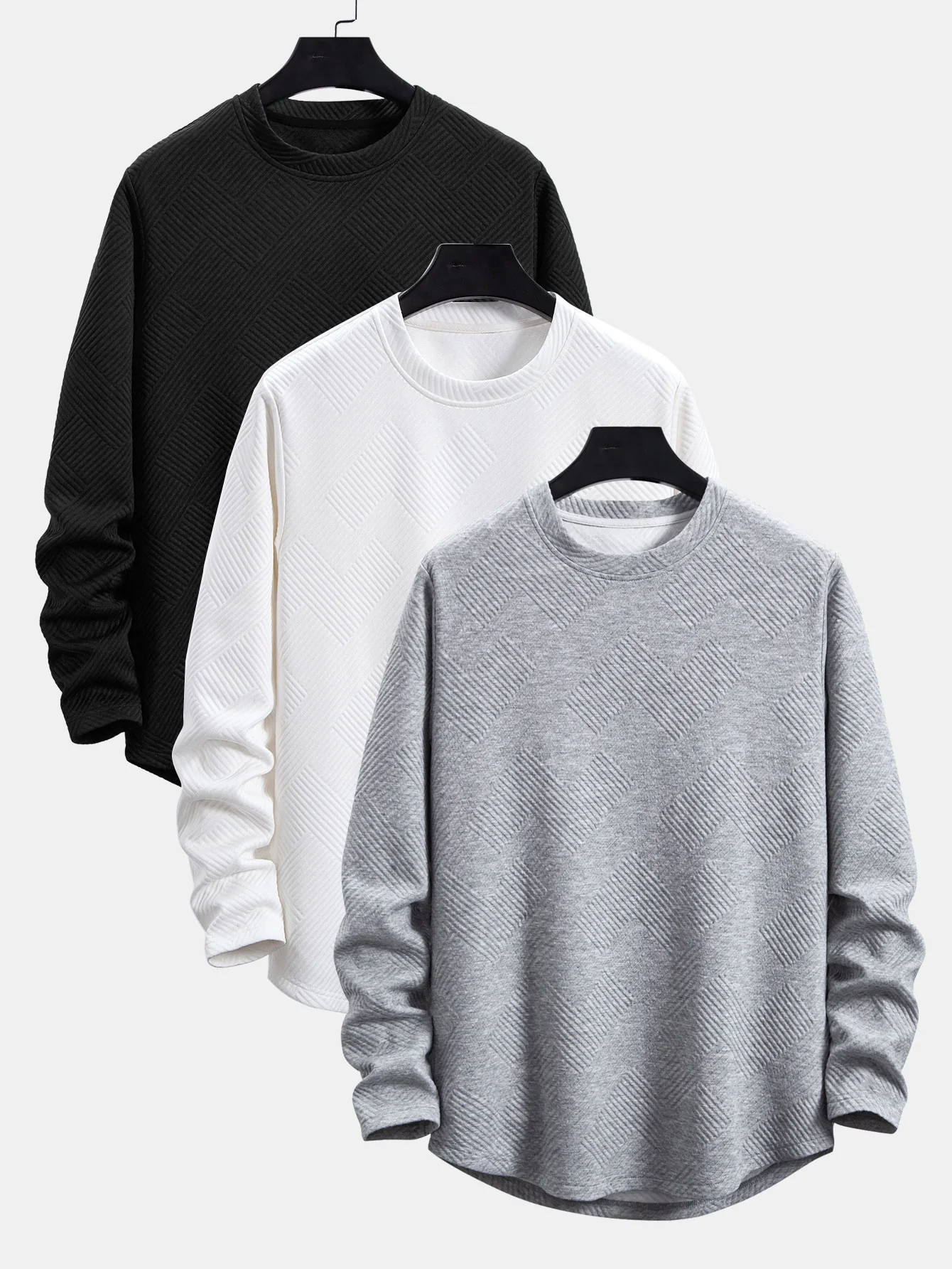 3 Stück Langarm Streifen Jacquard Bogen Saum T-Shirts - Image 2
