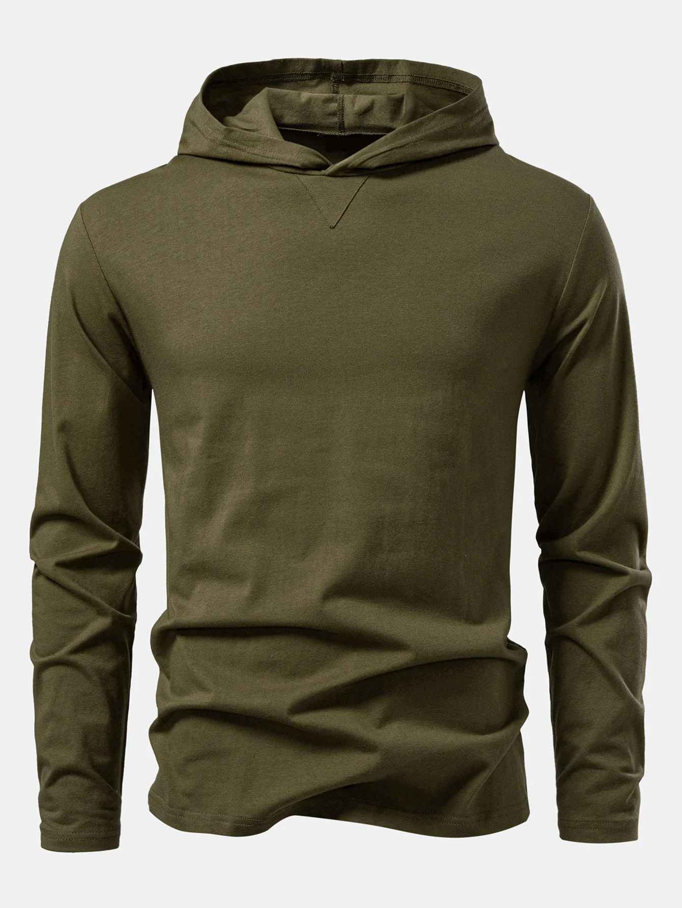 Langärmliges Baumwoll-Kapuzen-T-Shirt