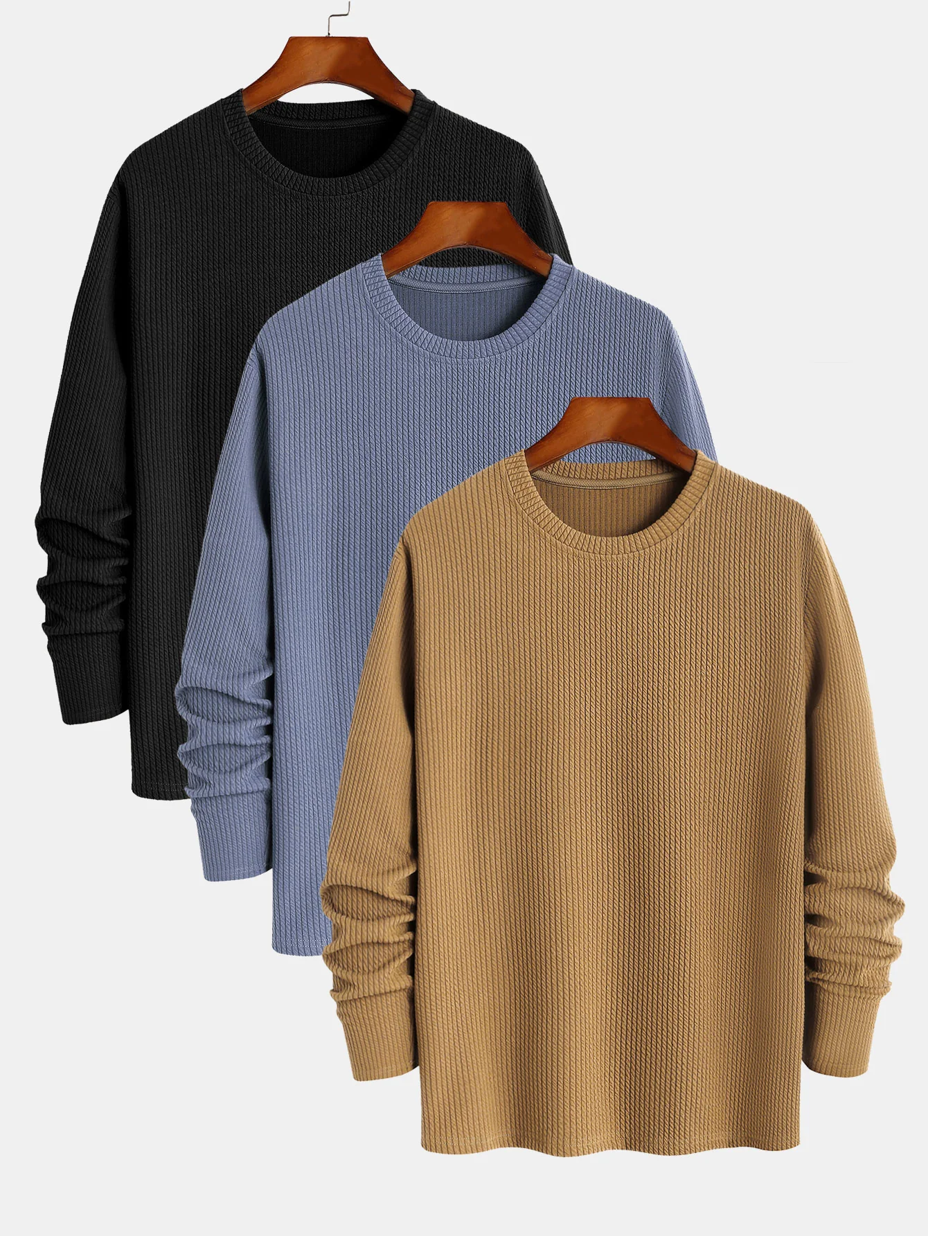 3 Stück Langarm Muskel-Fit Ripp-T-Shirt - Image 3