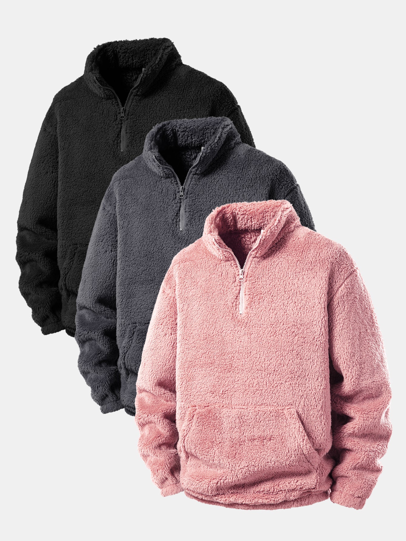 3 Pieces Quarter Zip Teddy Sweatshirts - Image 3