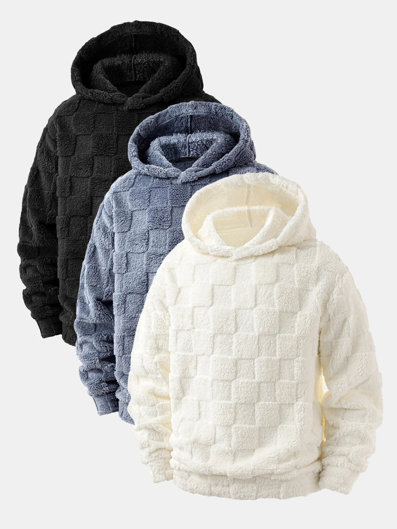3 Pieces Relax Fit Checkerboard Teddy Hoodie