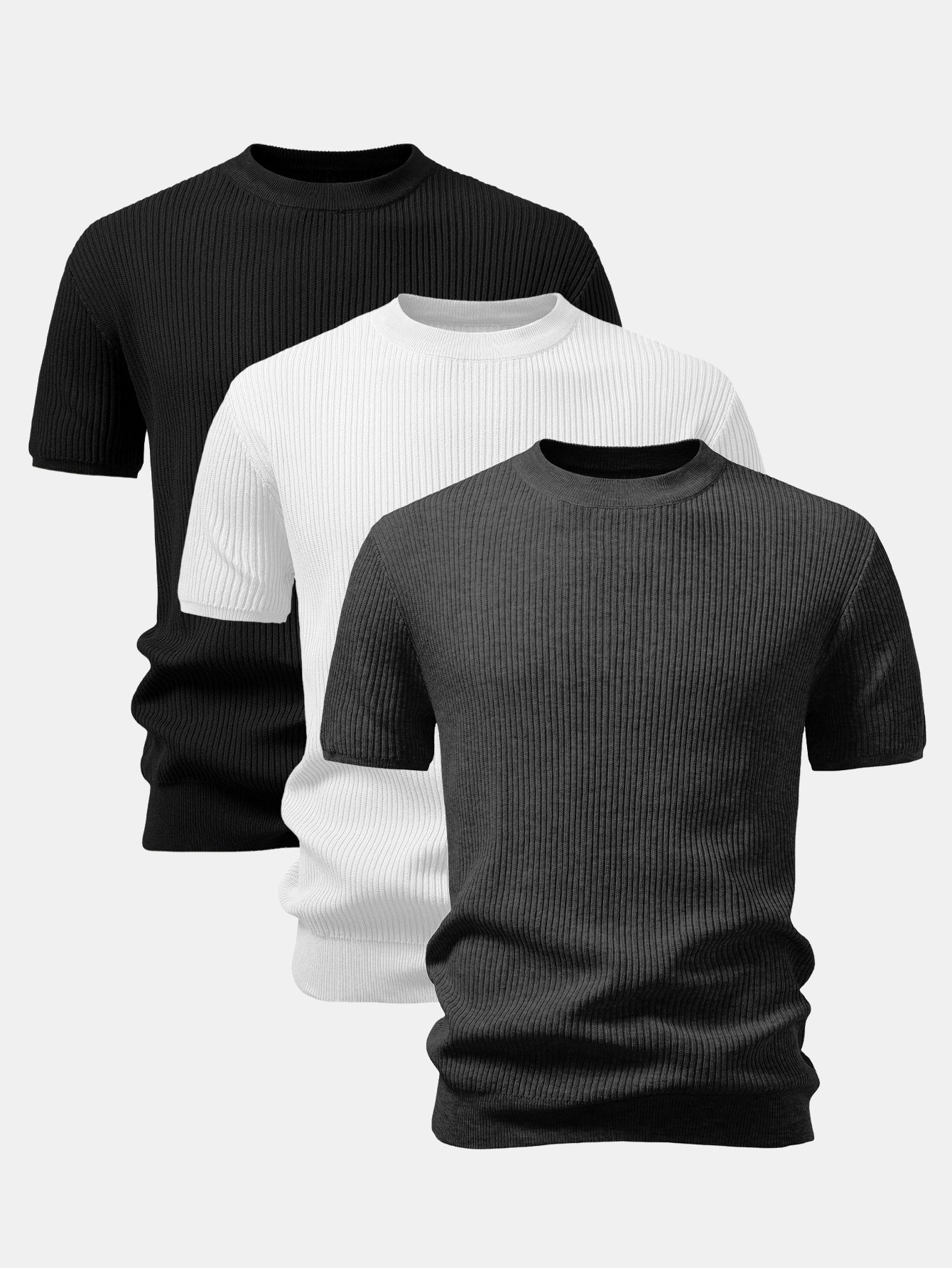 3 Pieces Ribbed Crew Neck Knit T-Shirt - Image 6