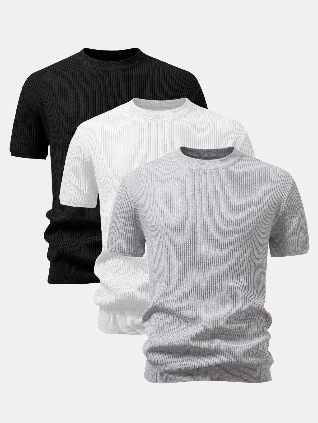 3 Pieces Ribbed Crew Neck Knit T-Shirt - Image 7