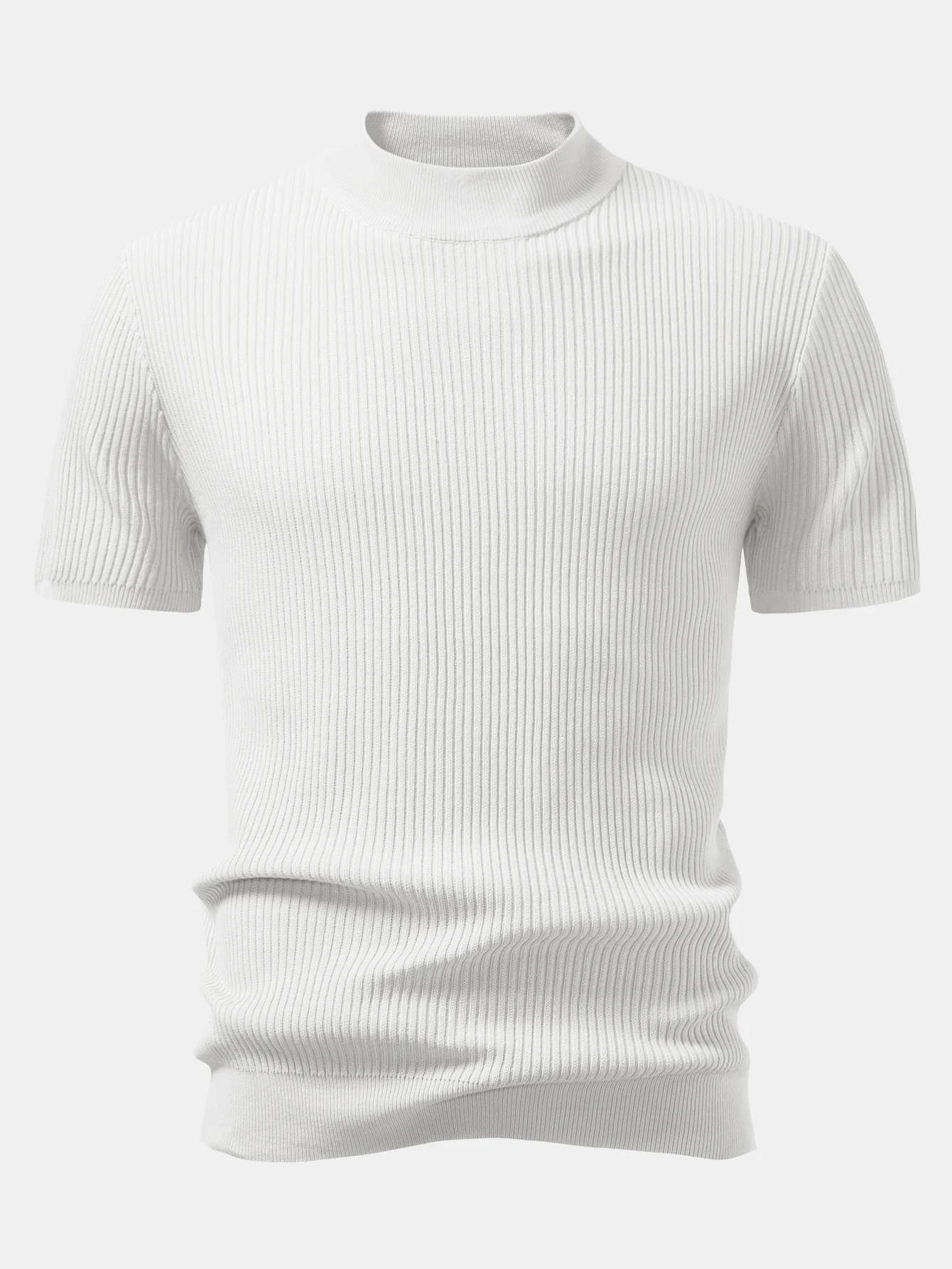 Ribbed Mock Neck Knit T-Shirt - Image 3