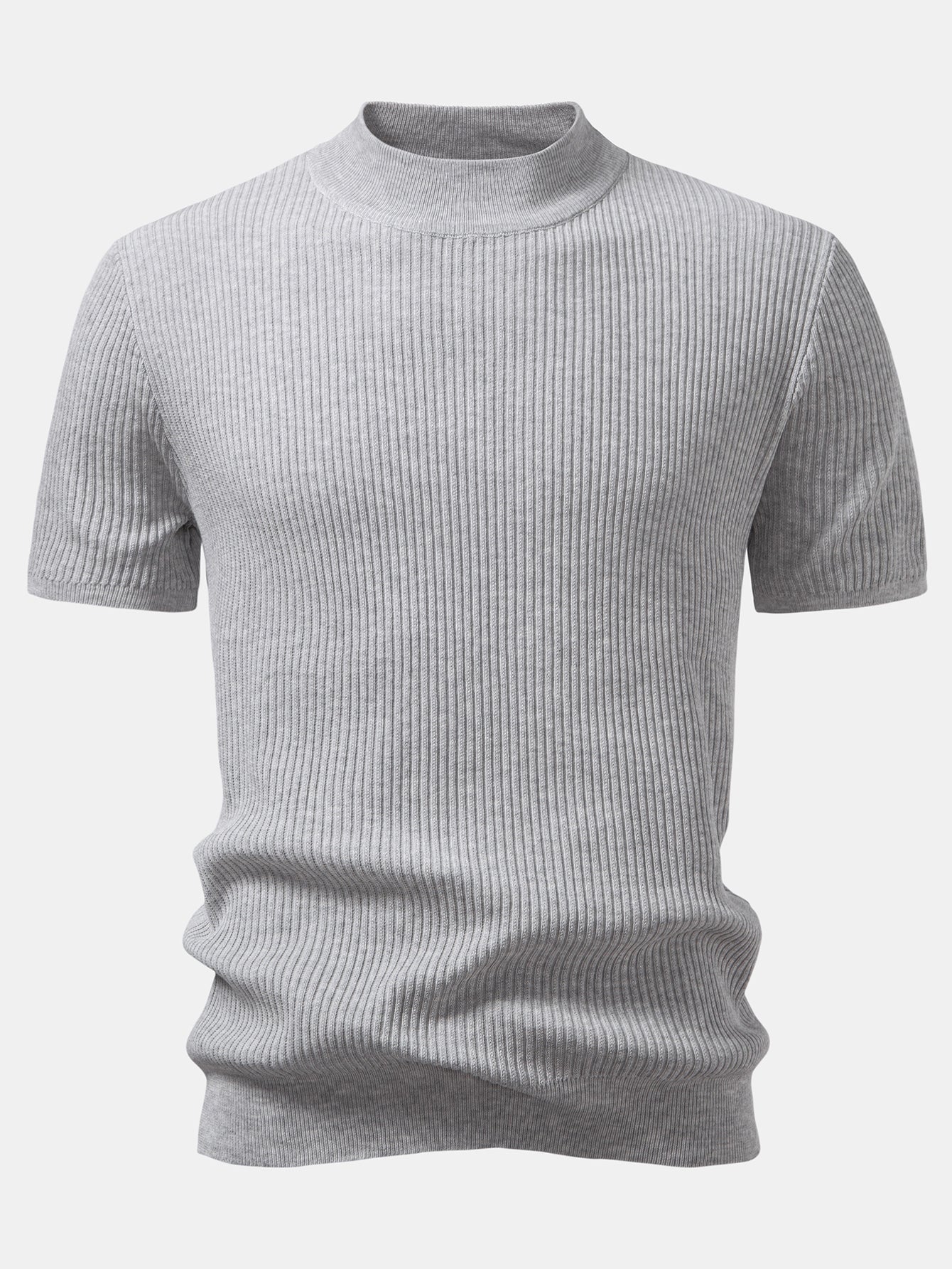 Ribbed Mock Neck Knit T-Shirt - Image 5