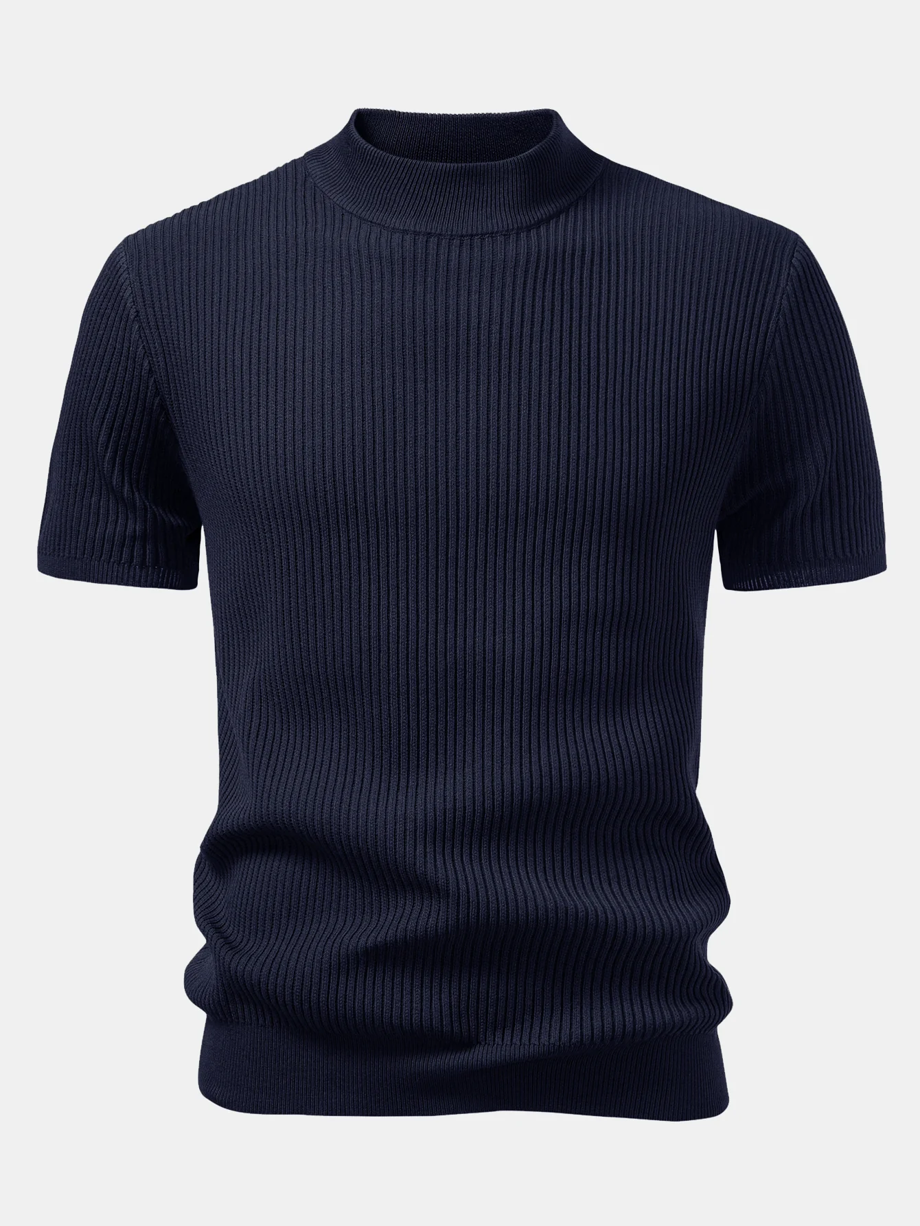 Ribbed Mock Neck Knit T-Shirt - Image 6