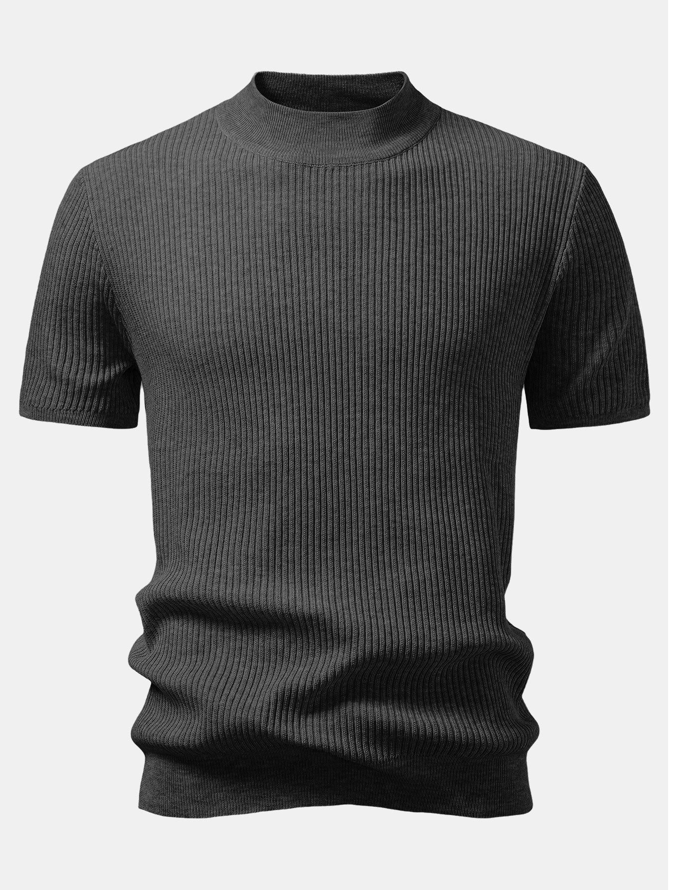 Ribbed Mock Neck Knit T-Shirt - Image 7