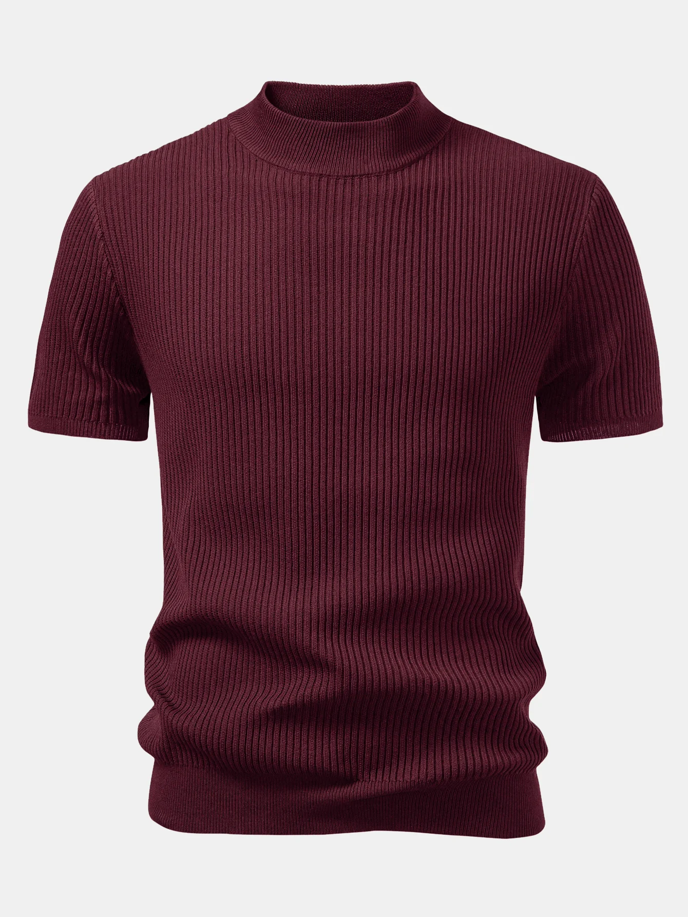 Ribbed Mock Neck Knit T-Shirt - Image 8