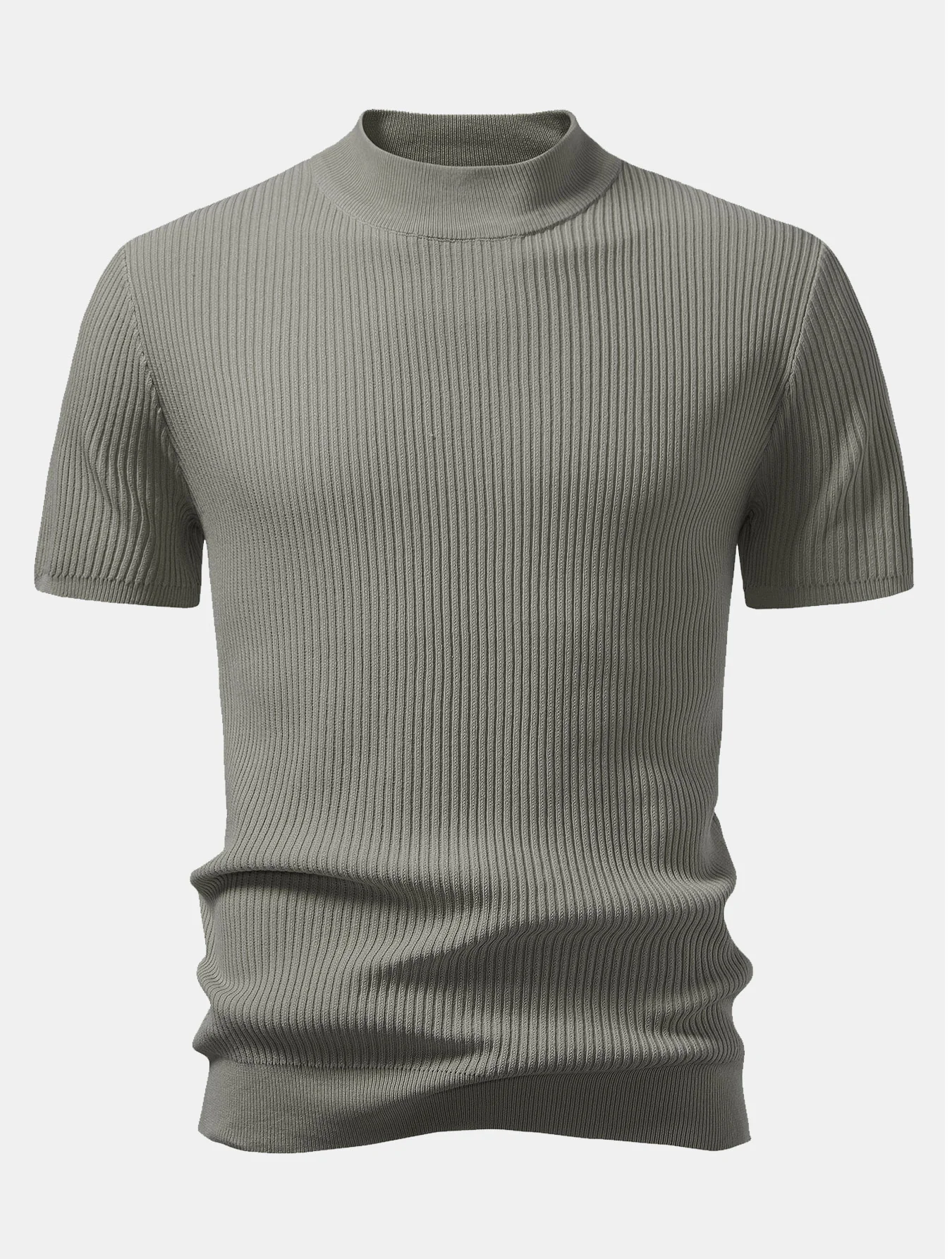 Ribbed Mock Neck Knit T-Shirt - Image 10