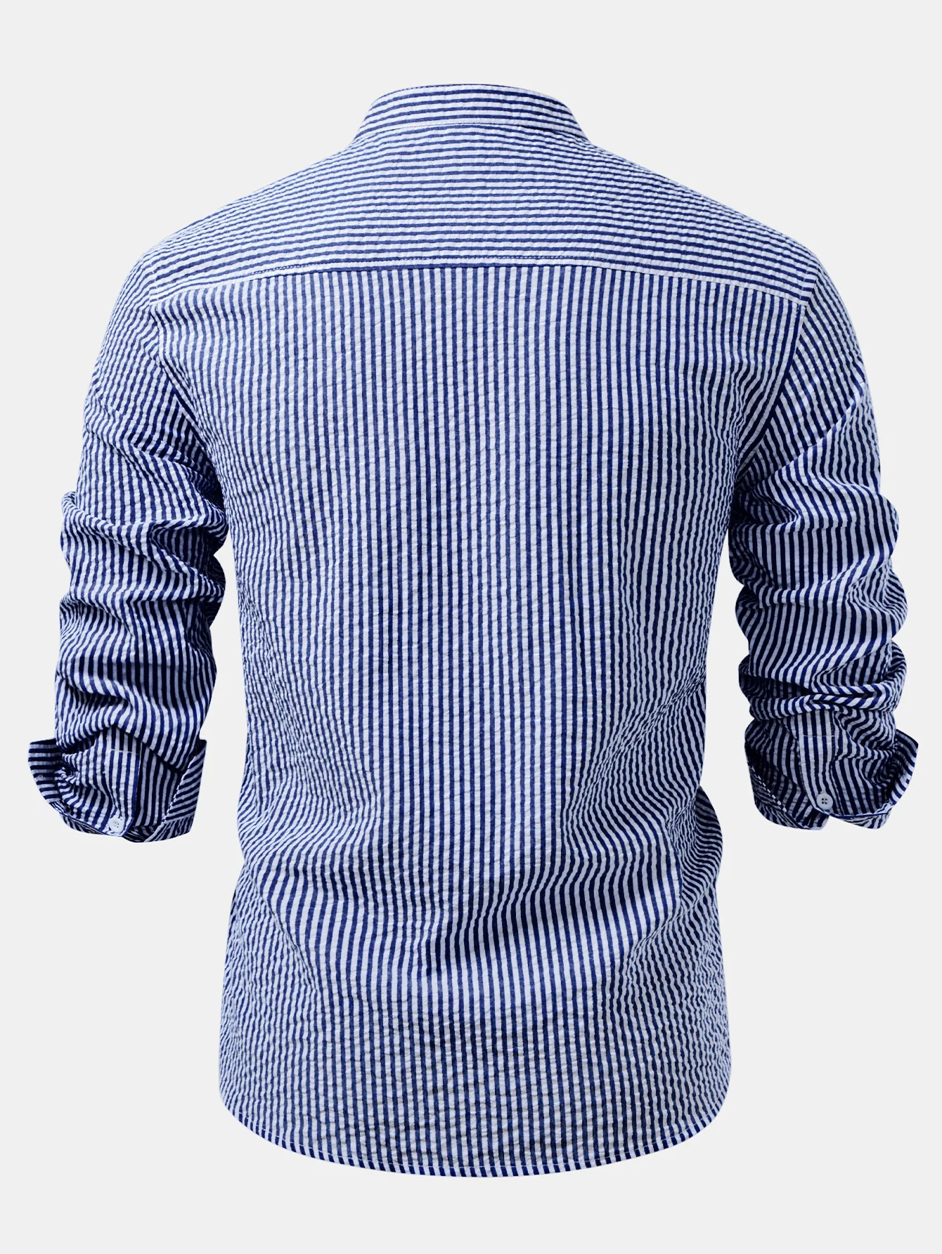 Seersucker gestreiftes Hemd mit Stehkragen & Leinenhose mit geradem Bein - Image 10