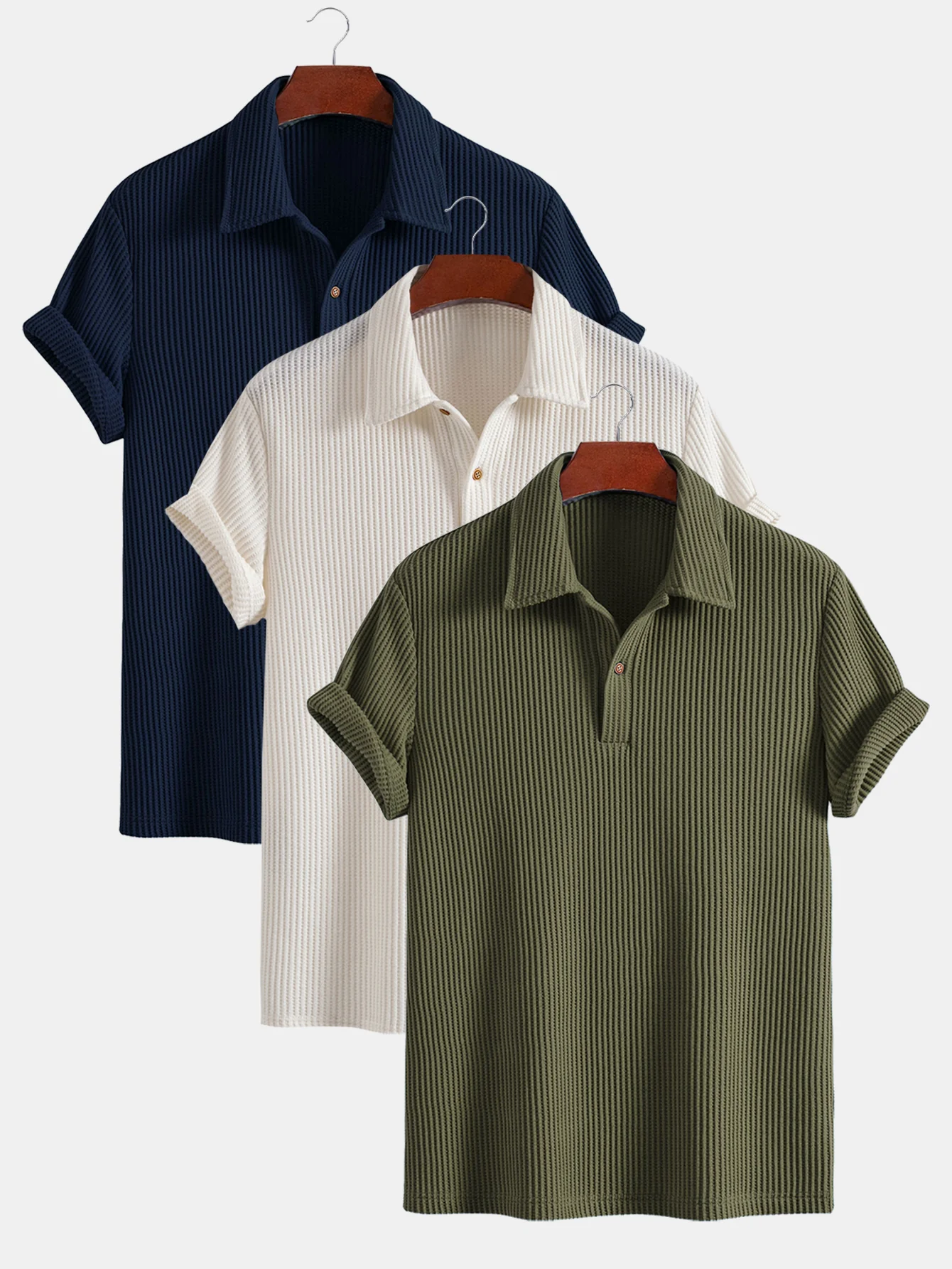 3 Stück Kurzarm Waffel Poloshirts