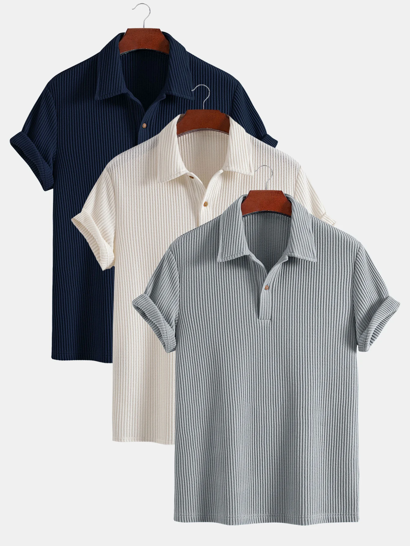 3 Stück Kurzarm Waffel Poloshirts - Image 2