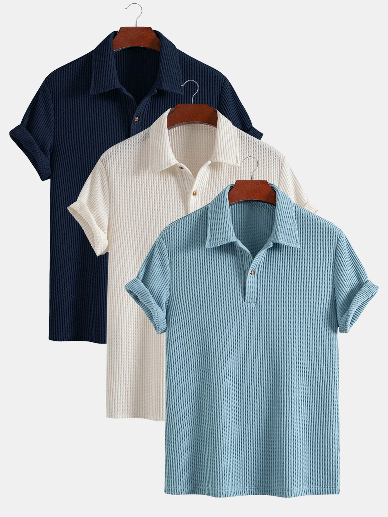 3 Stück Kurzarm Waffel Poloshirts - Image 3