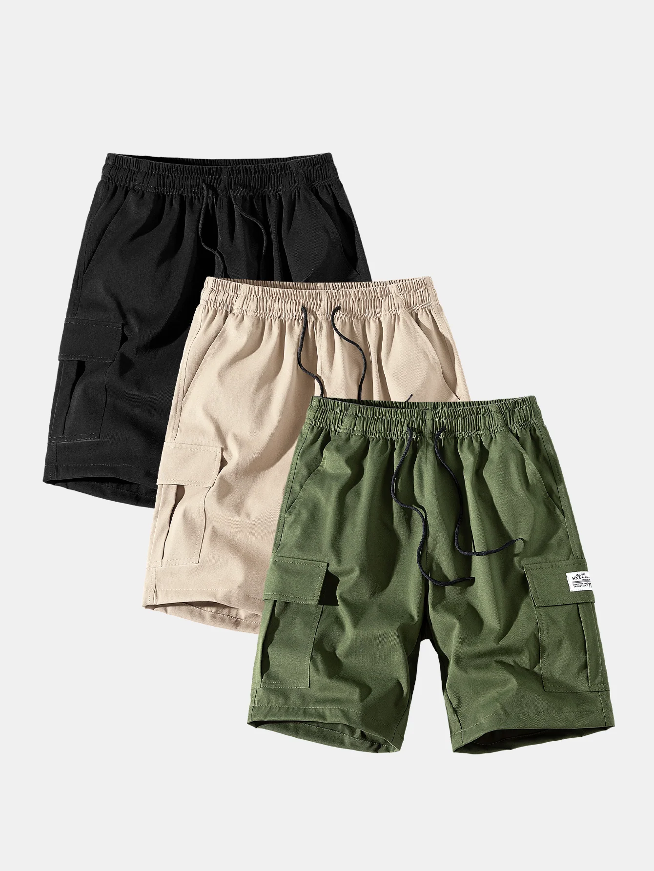 3 Stücke einfarbige Cargo-Shorts mit Kordelzug - Image 2