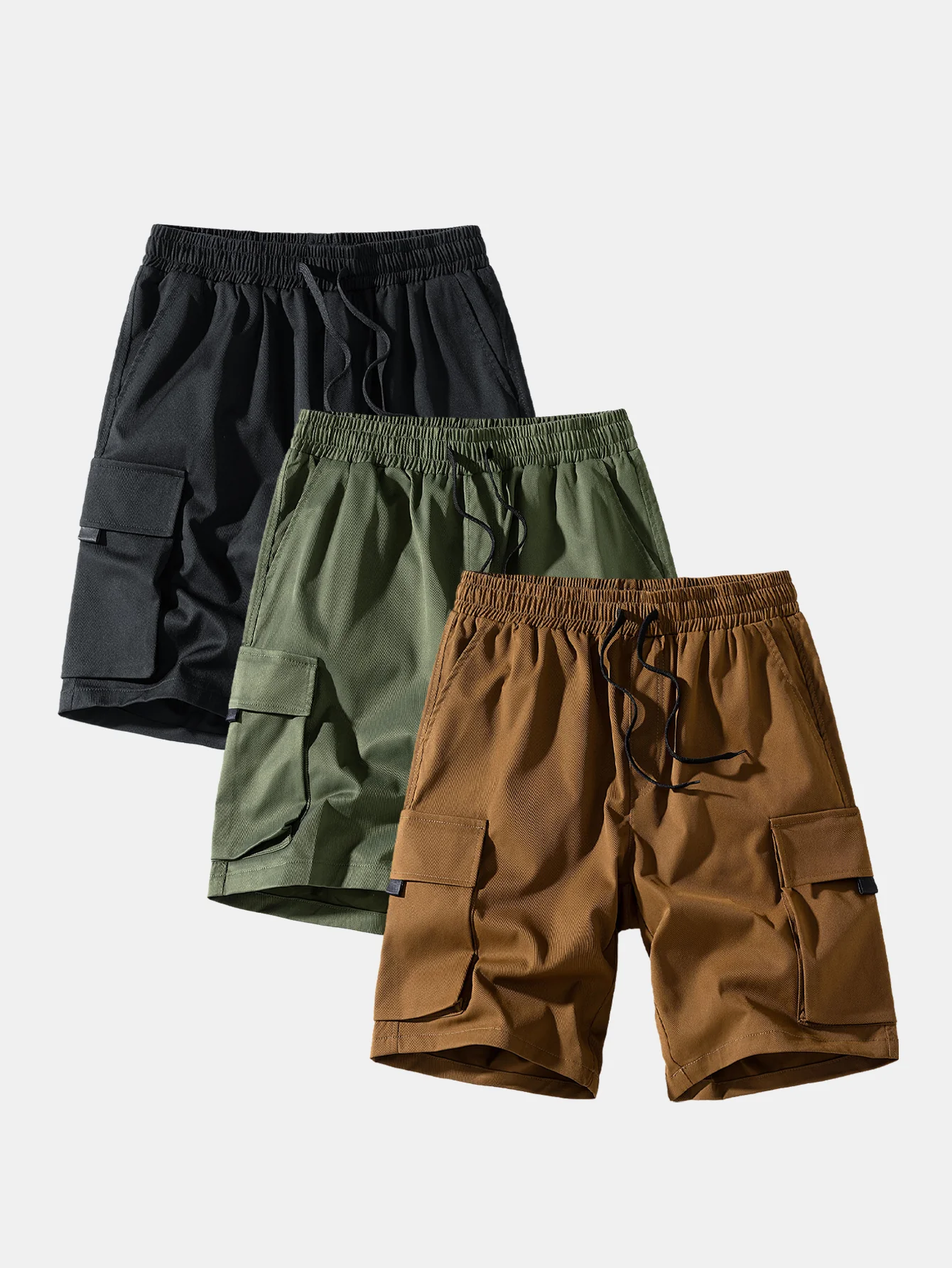 3 Stücke einfarbige Cargo Shorts mit Kordelzug - Image 2