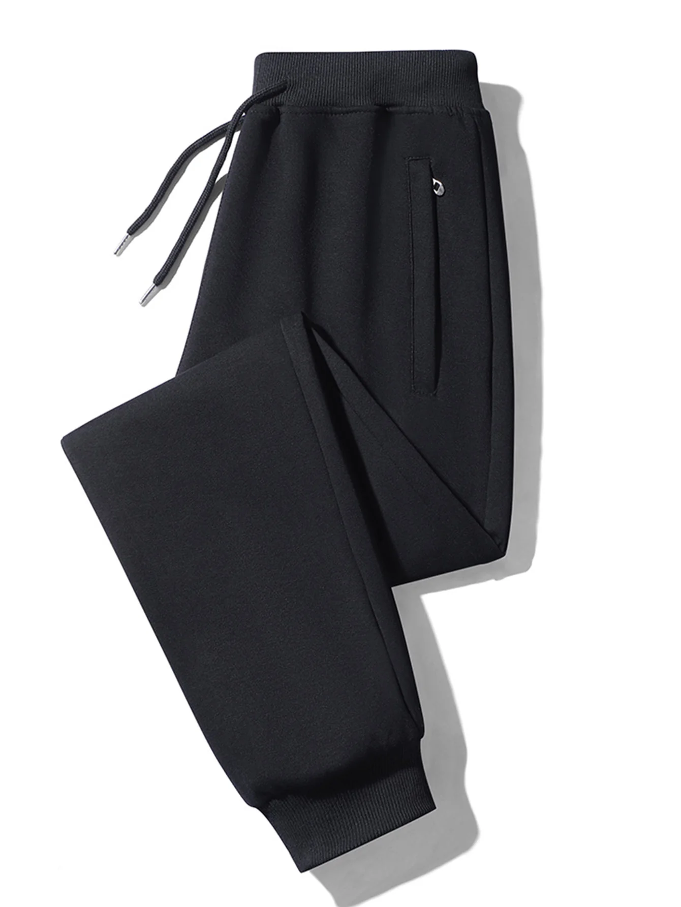 Solid Zipper Pocket Cotton Jogger Pants - Image 3