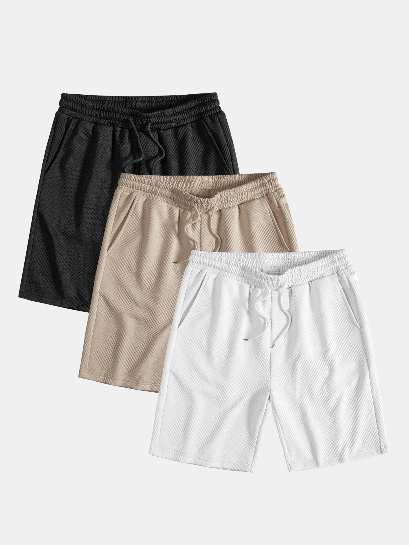 3-teilig gestreifte Jacquard-Shorts mit Kordelzug - Image 2
