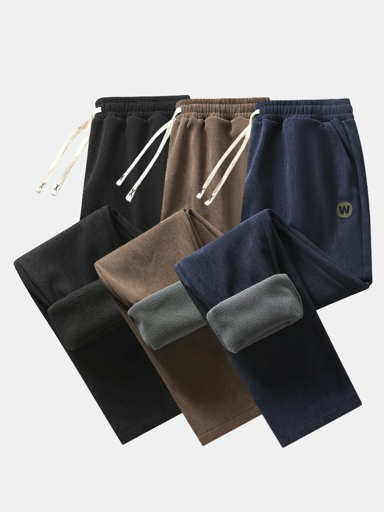 3 Pieces Teddy Fleece Lined Straight Leg Corduroy Pants - Image 2