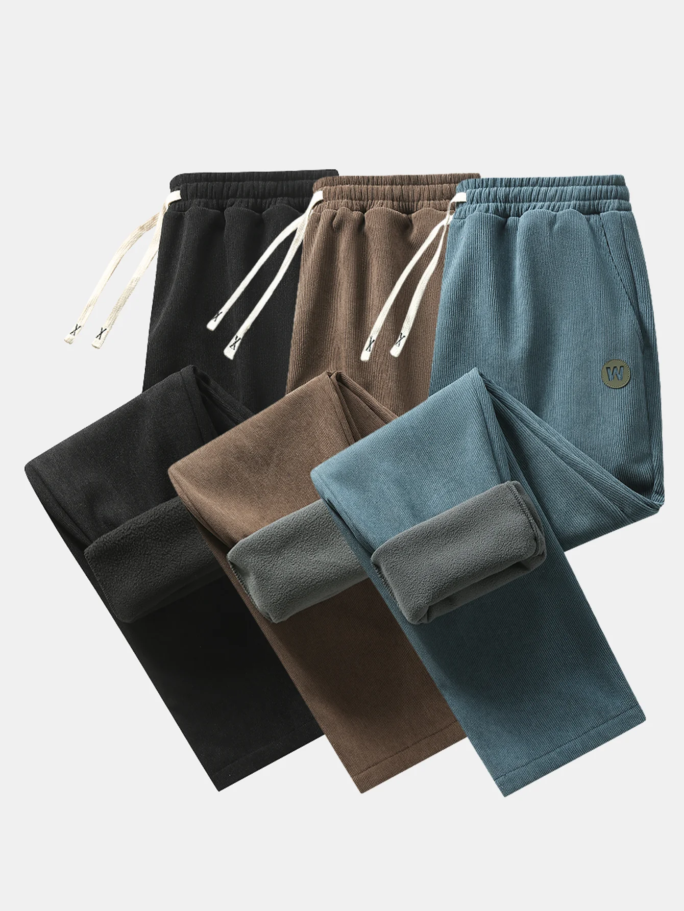 3 Pieces Teddy Fleece Lined Straight Leg Corduroy Pants - Image 3