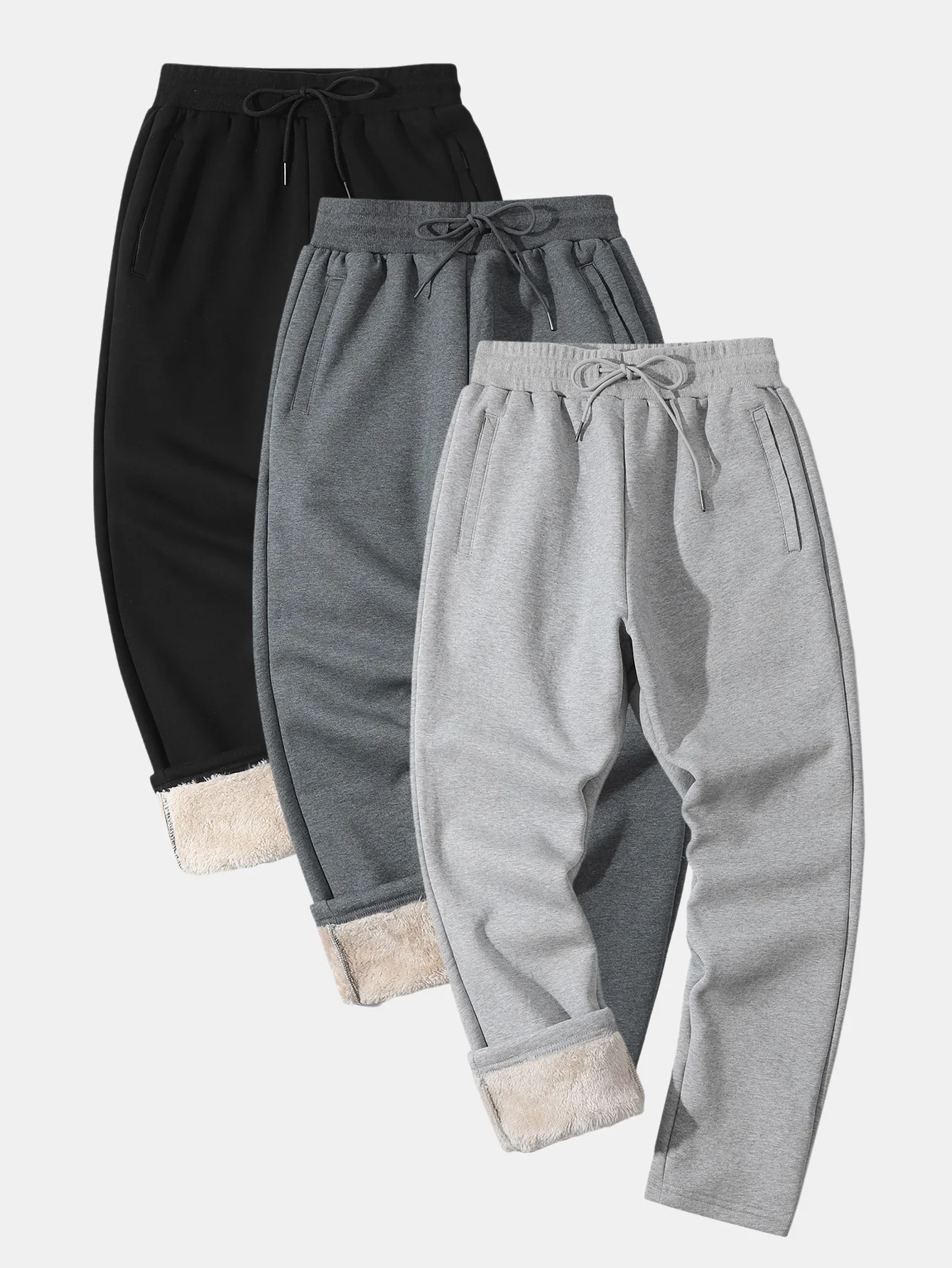 3 Pieces Teddy Lined Straight Leg Pants