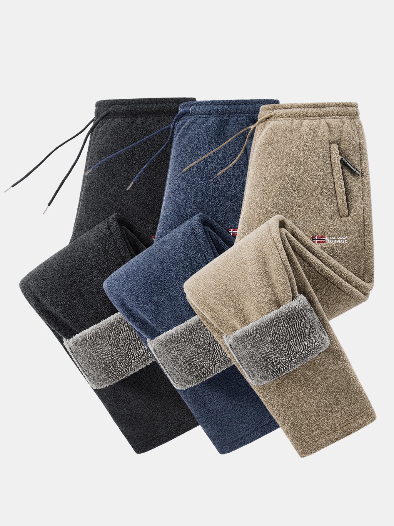 3 Pieces Teddy Lined Straight Leg Polar Fleece Pants - Image 2