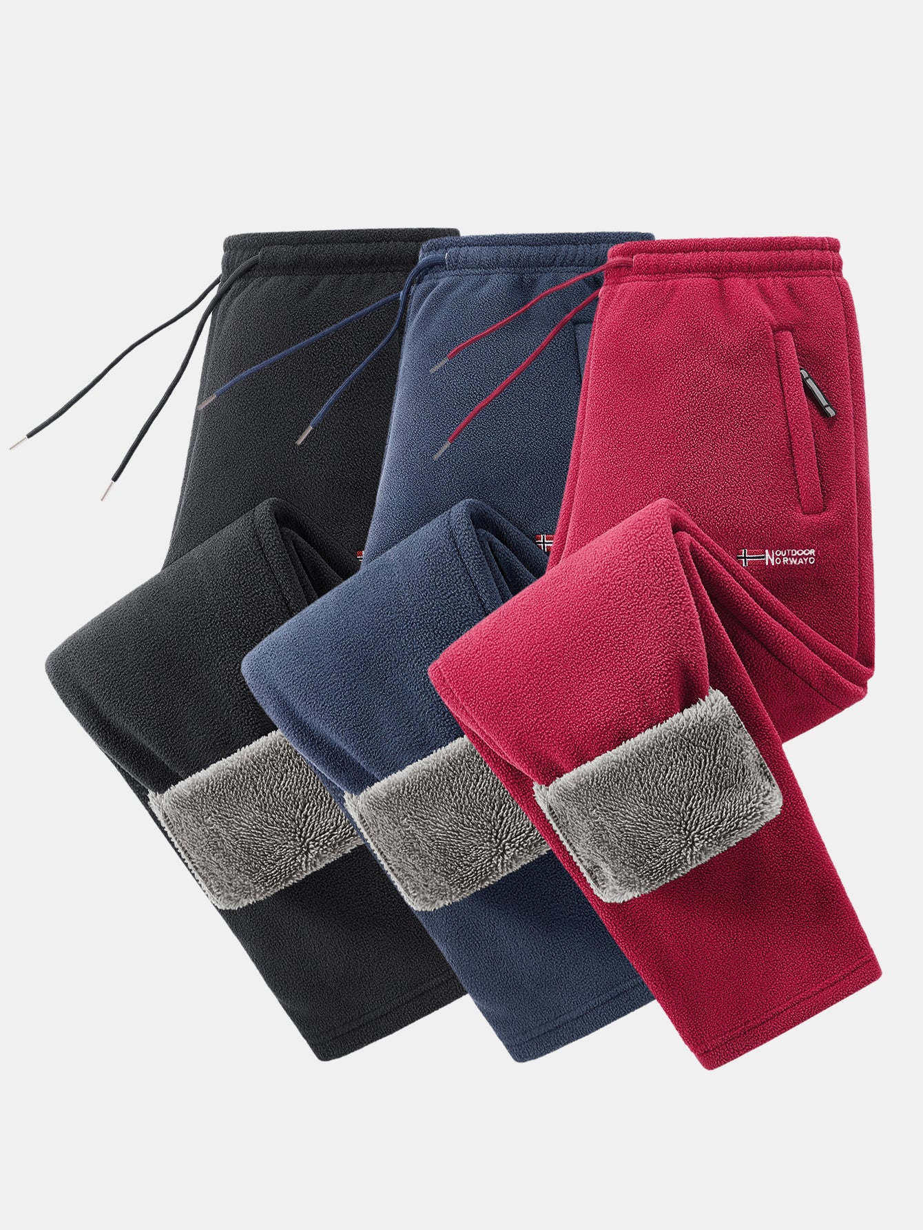 3 Pieces Teddy Lined Straight Leg Polar Fleece Pants - Image 3