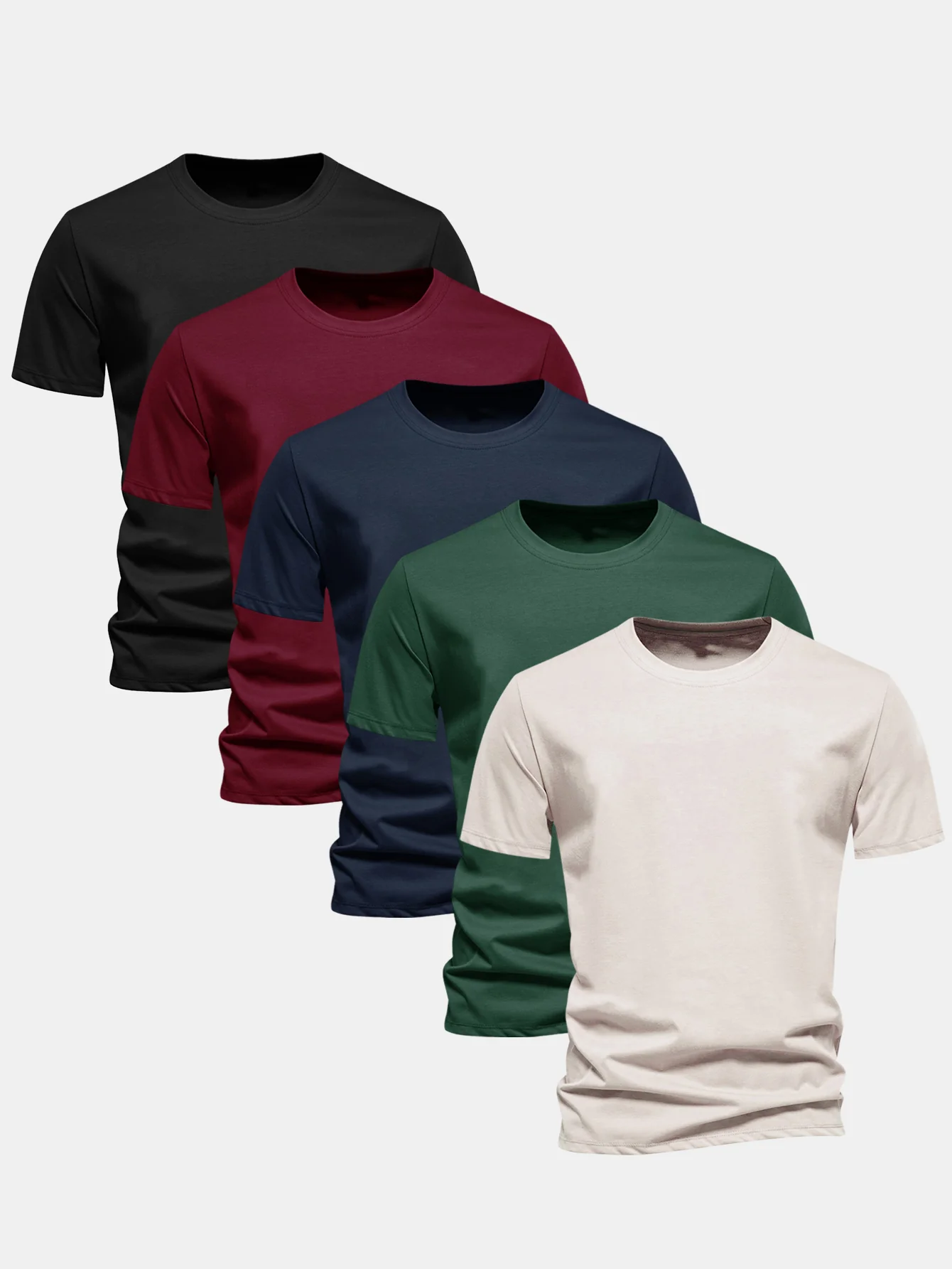 5 Pieces Basic Regular Fit Cotton T-Shirts - Image 2