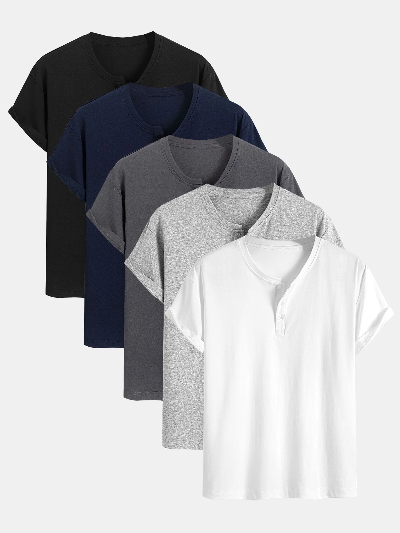 5 Stück Baumwolle Henley T-Shirts
